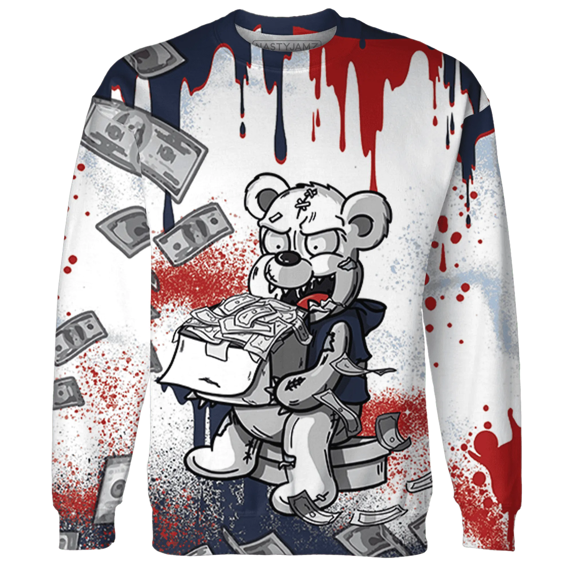 White-Navy-6s-Sweatshirt-Match-Cash-Money-3D-Splash-Paint