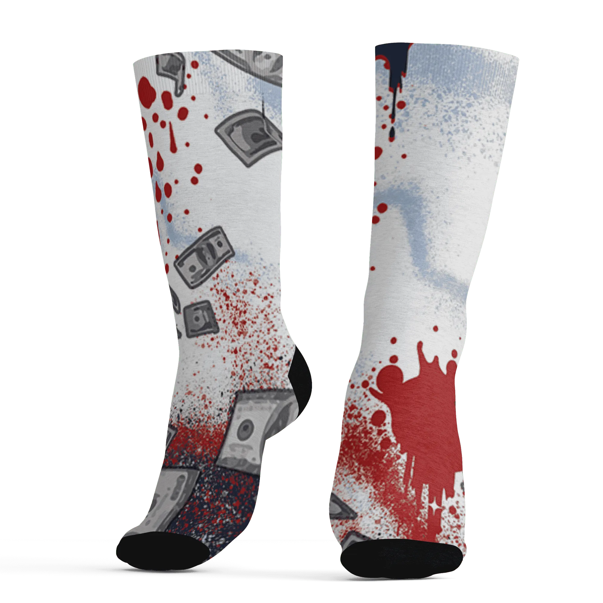 White-Navy-6s-Socks-Match-Cash-Money-3D-Splash-Paint