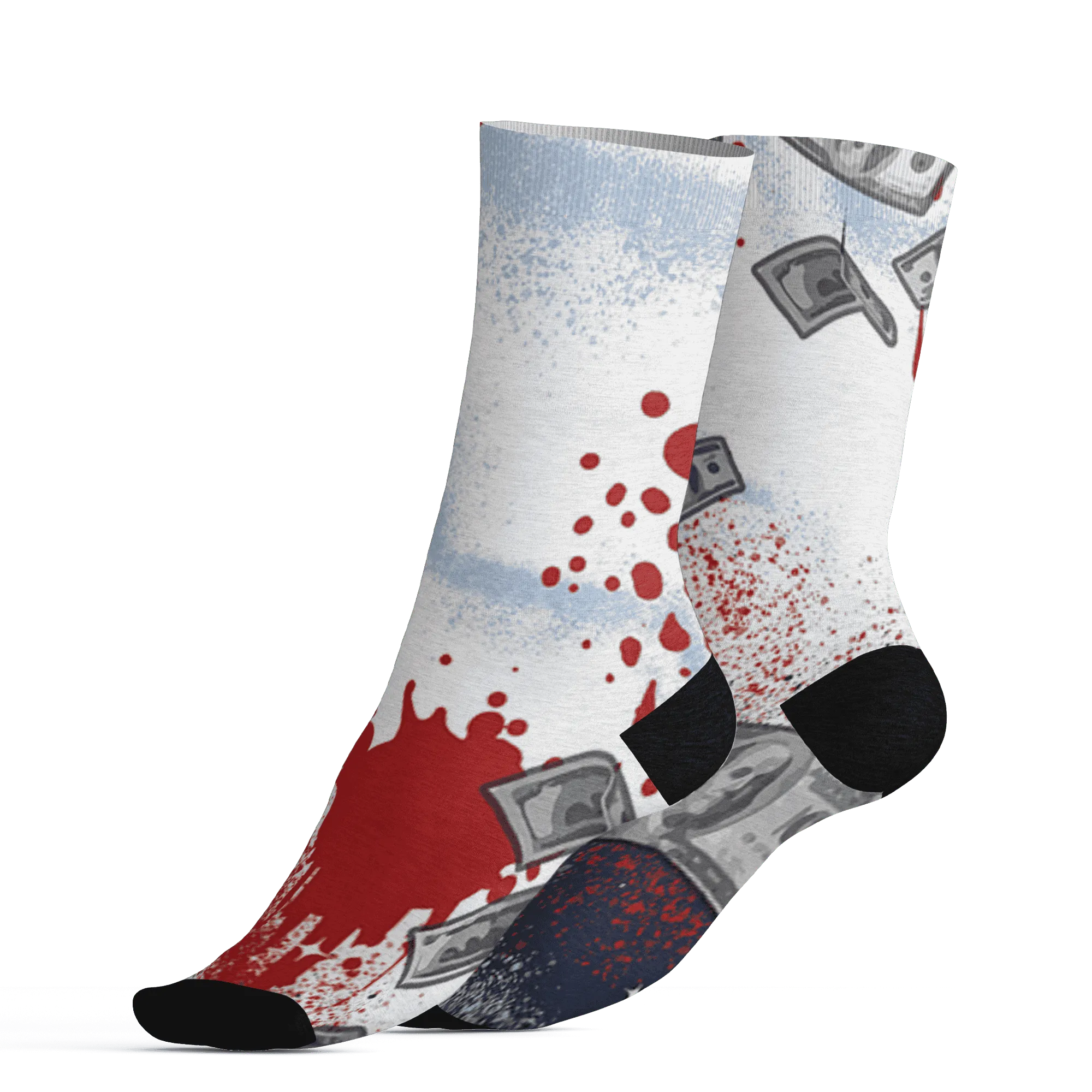 White-Navy-6s-Socks-Match-Cash-Money-3D-Splash-Paint