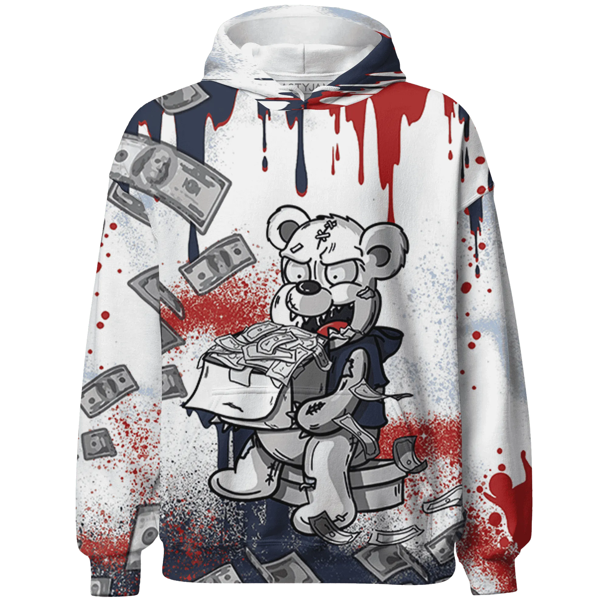 White-Navy-6s-Hoodie-Match-Cash-Money-3D-Splash-Paint