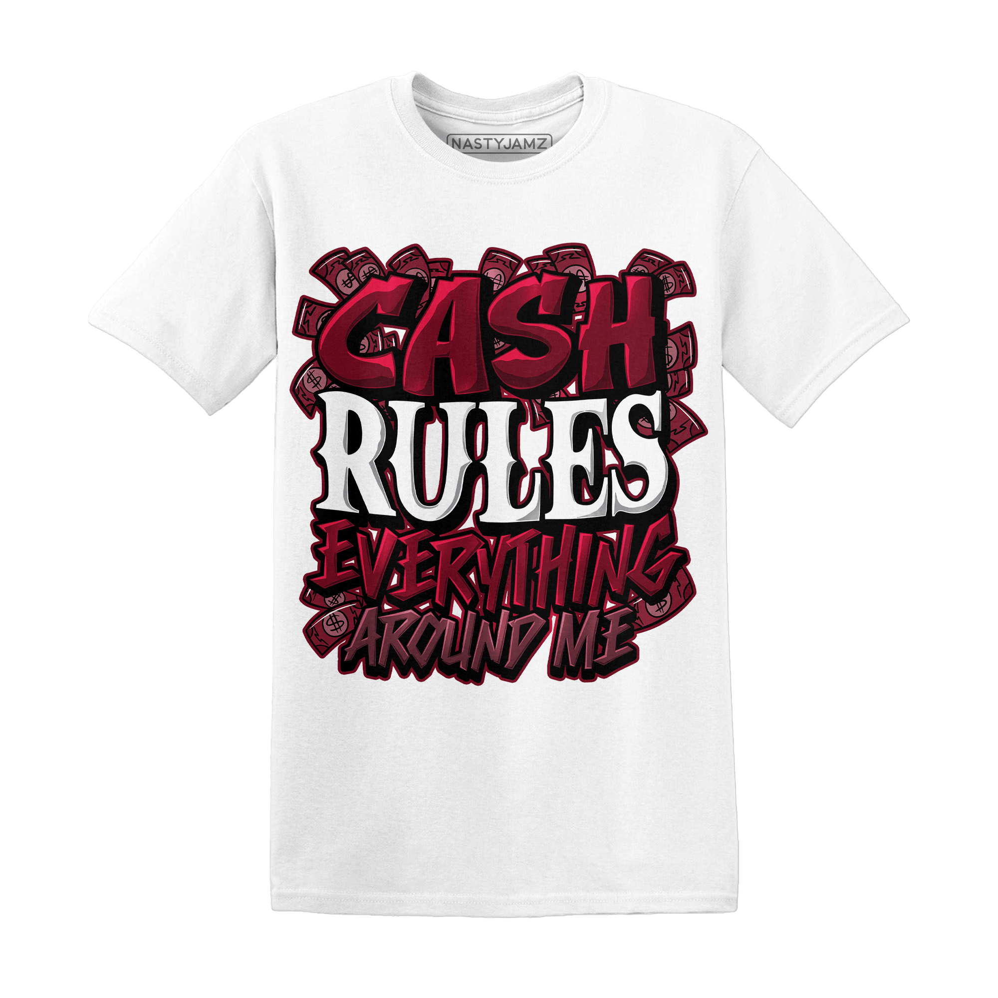 High White Team Red 1s T Shirt Cash Rule E A M - NastyJamz