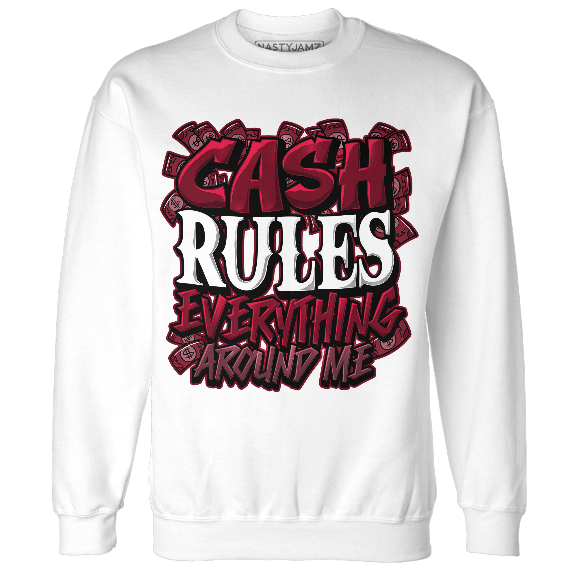 High White Team Red 1s Sweatshirt Match Cash Rule E A M - NastyJamz