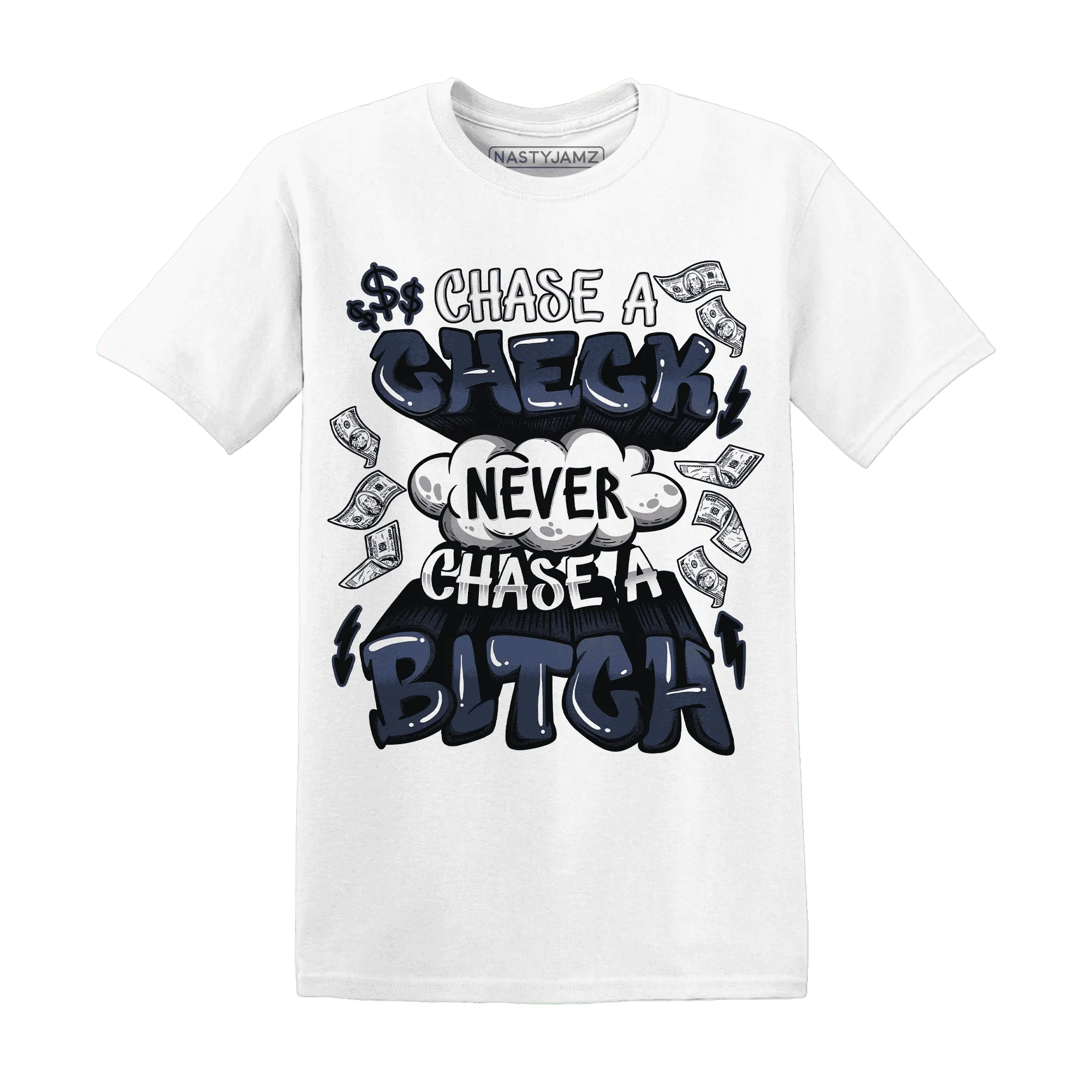 White-Navy-6s-T-Shirt-Match-Chase-A-Check