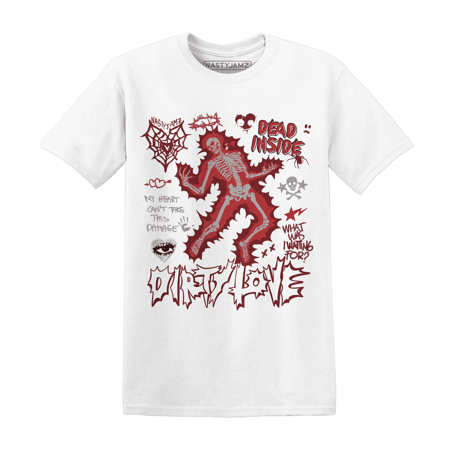 Black-Toe-Reimagined-Red-White-1s-T-Shirt-Match-Dirty-Love-Skull