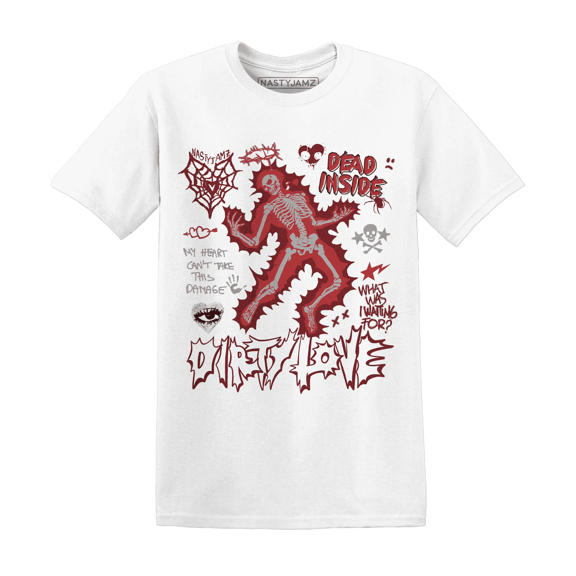 Black-Toe-Reimagined-Red-White-1s-T-Shirt-Match-Dirty-Love-Skull