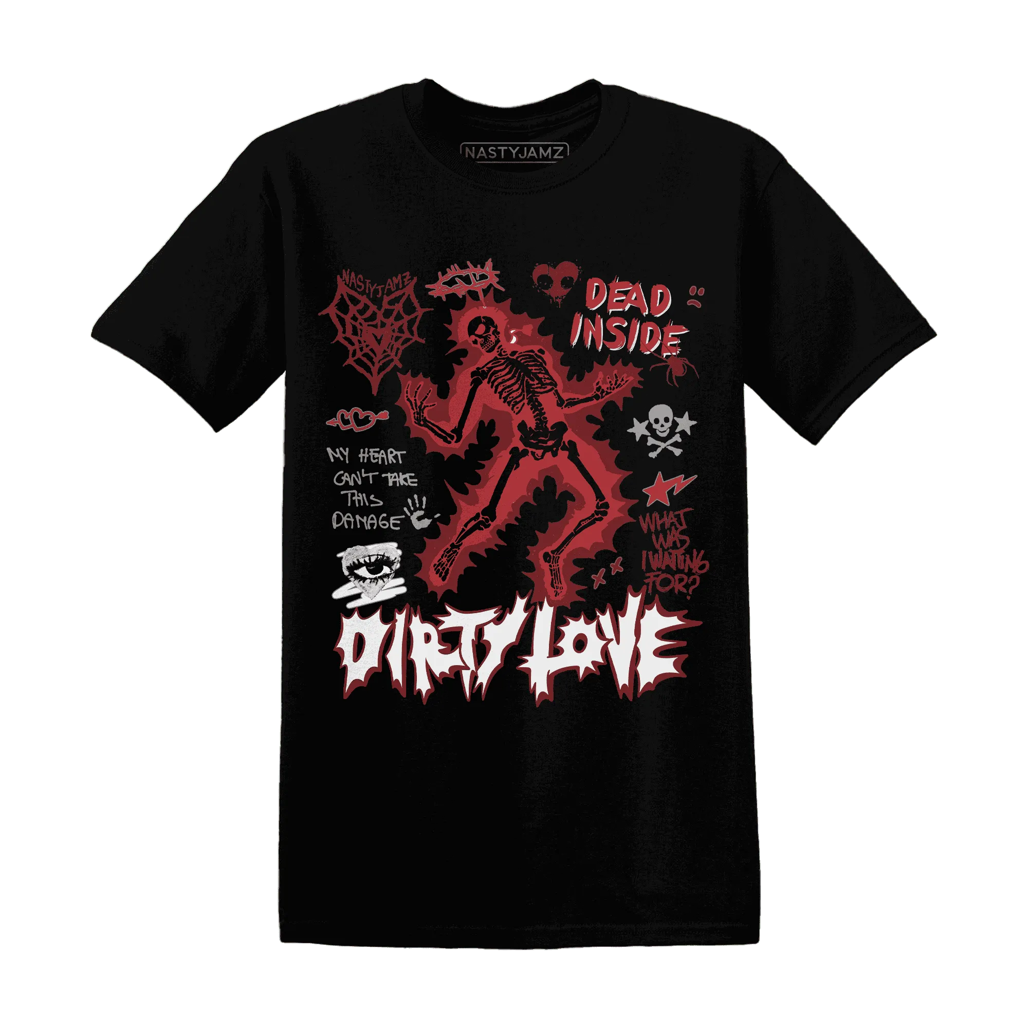Black-Toe-Reimagined-Red-White-1s-T-Shirt-Match-Dirty-Love-Skull