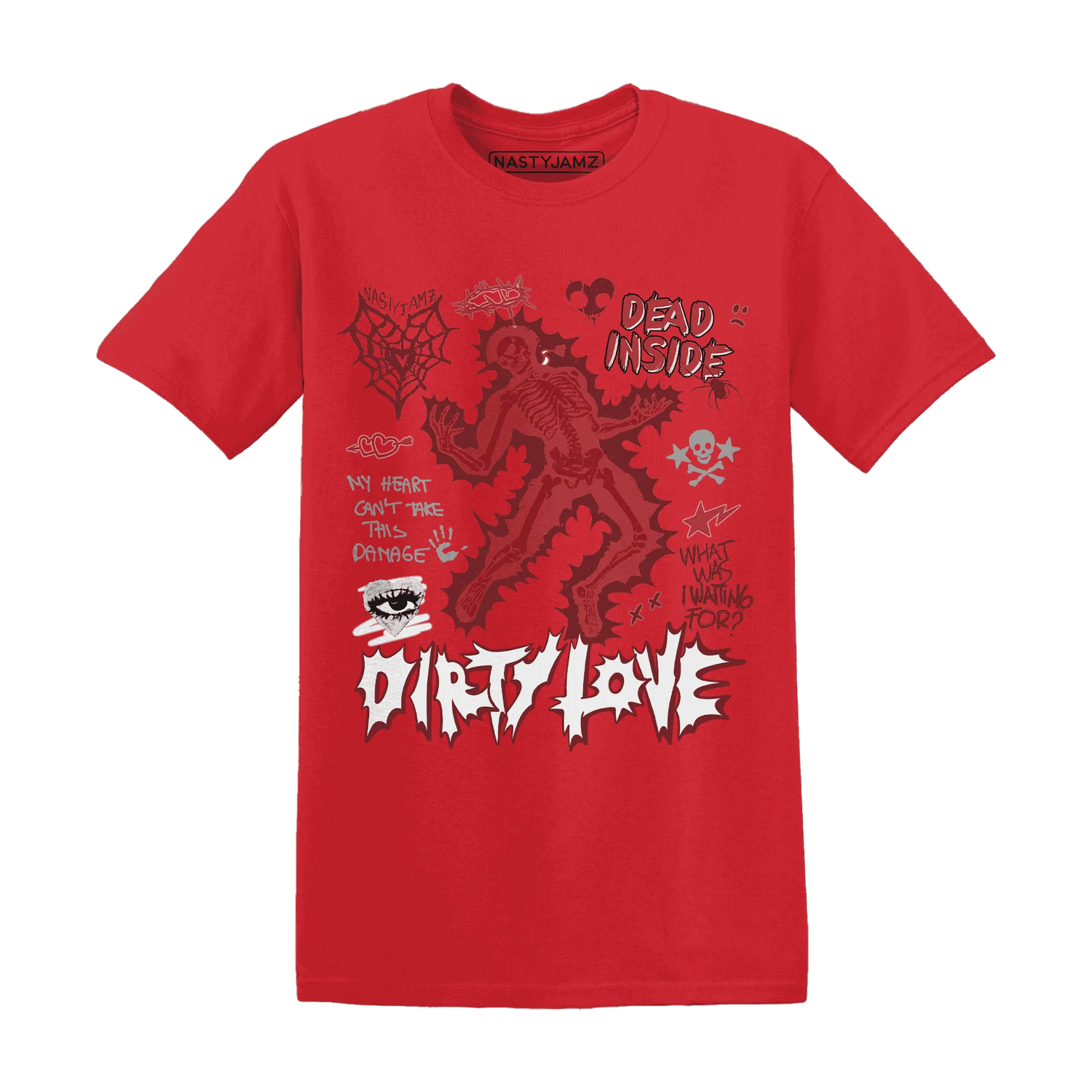 Black-Toe-Reimagined-Red-White-1s-T-Shirt-Match-Dirty-Love-Skull