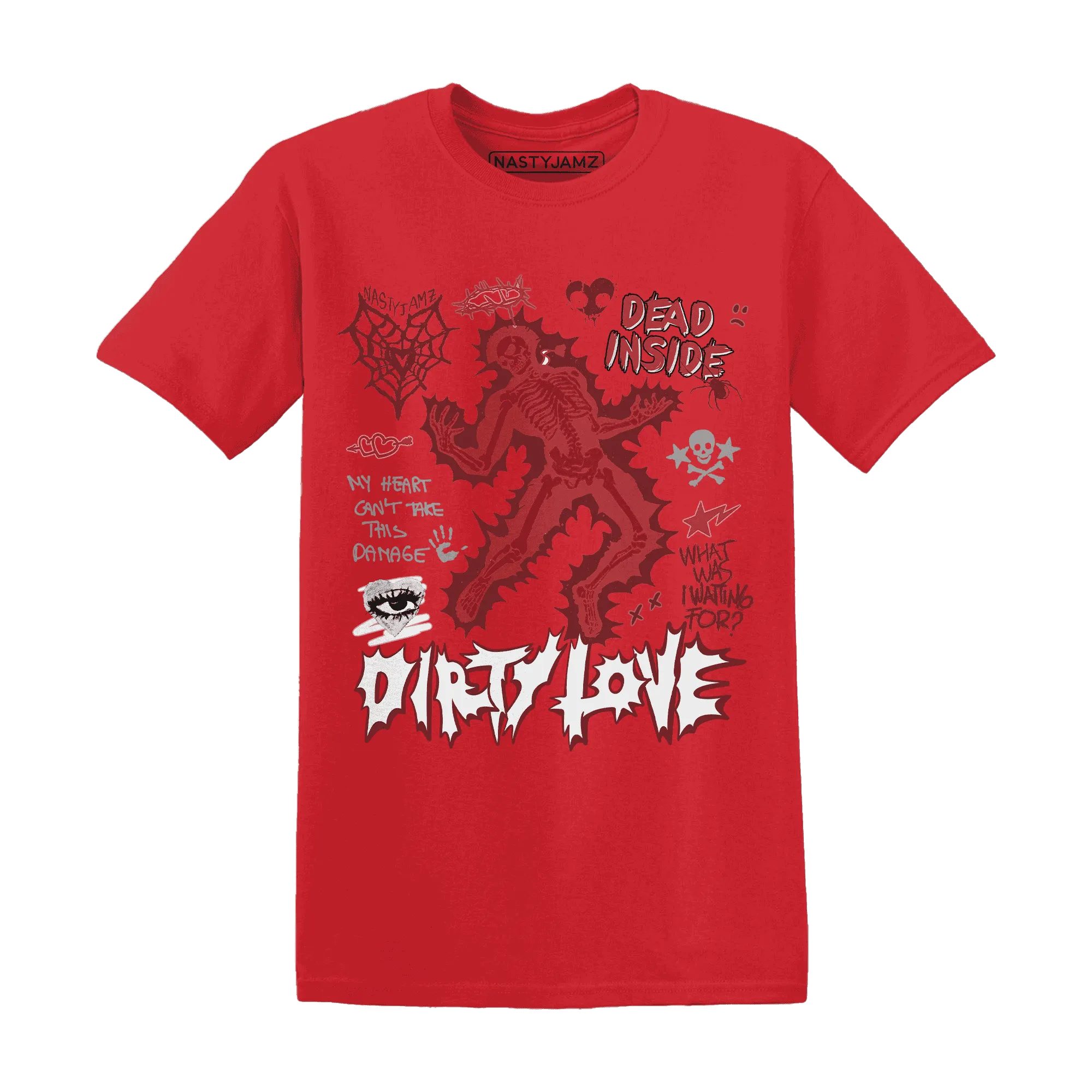 Black-Toe-Reimagined-Red-White-1s-T-Shirt-Match-Dirty-Love-Skull