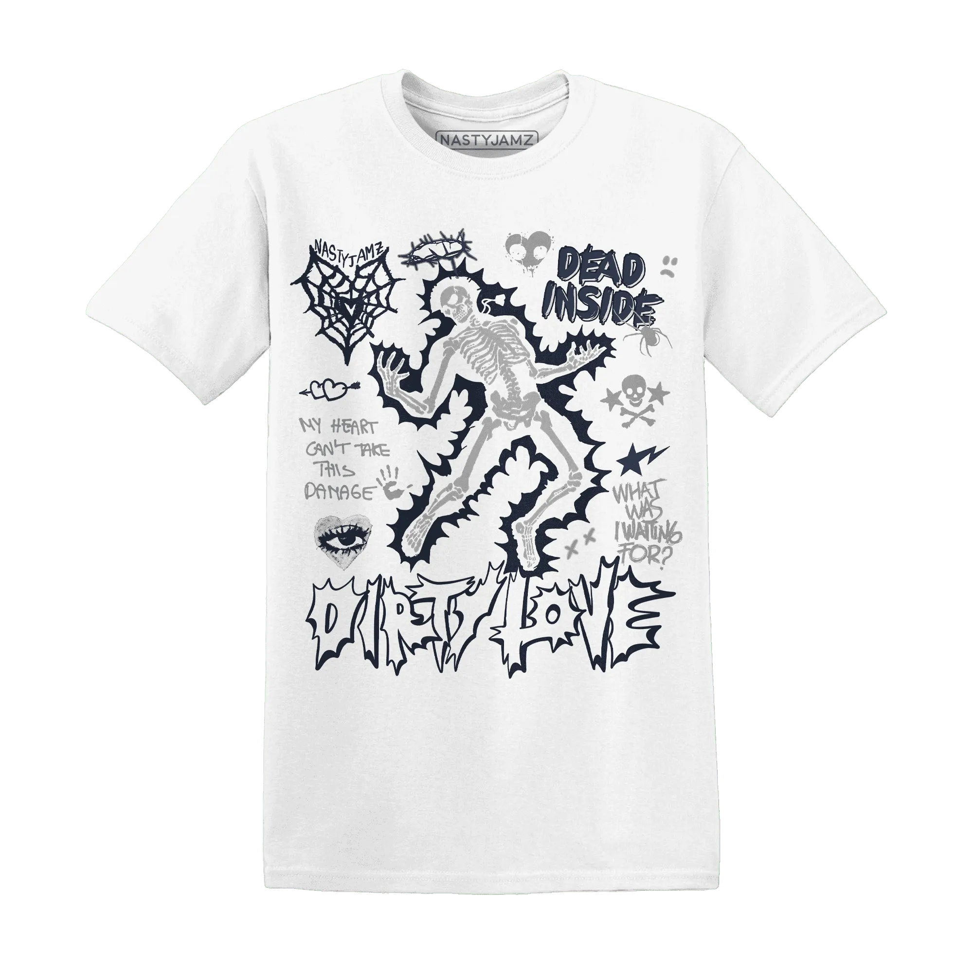 White-Navy-6s-NastyJamz-T-Shirt-Match-Dirty-Love-Skull