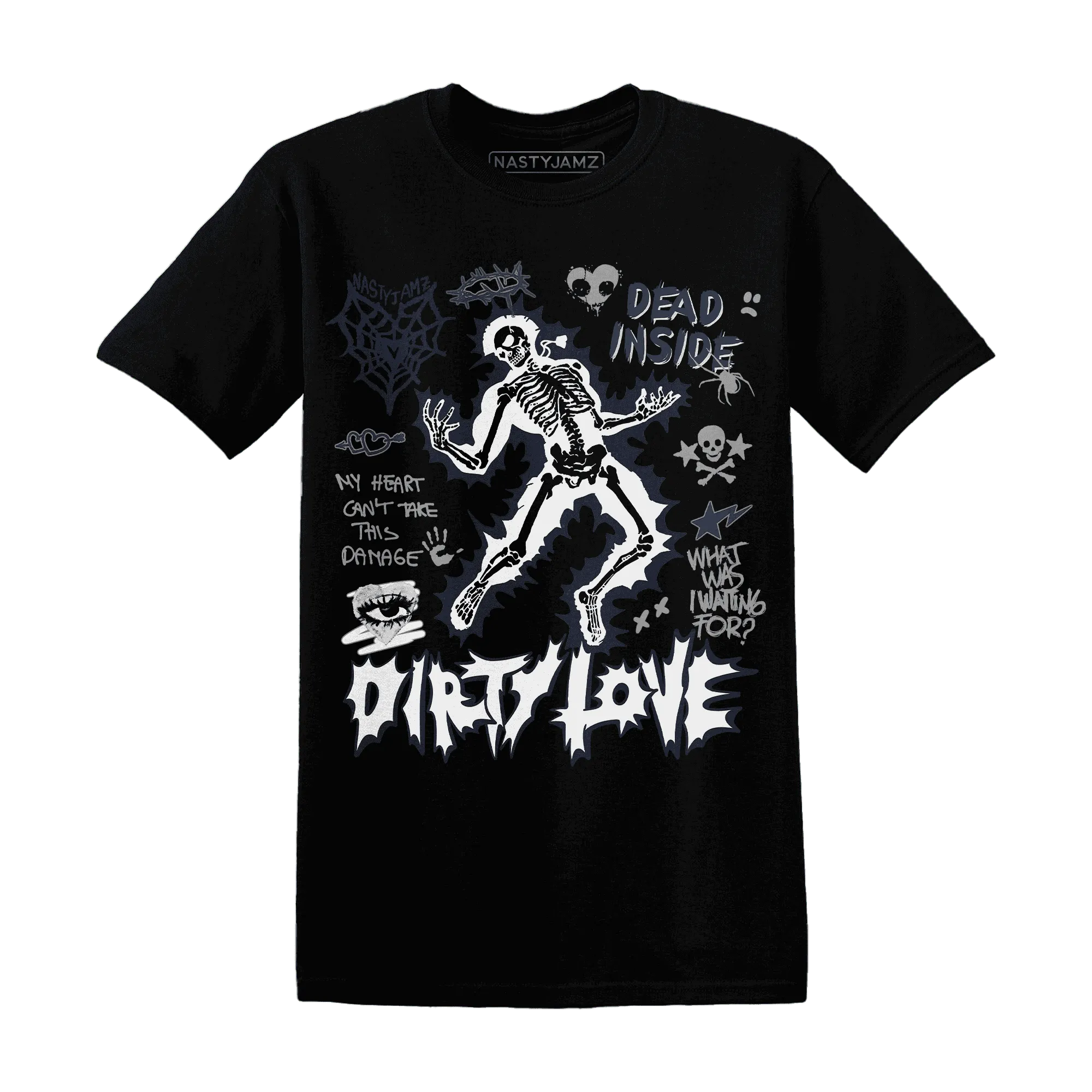 White-Navy-6s-NastyJamz-T-Shirt-Match-Dirty-Love-Skull