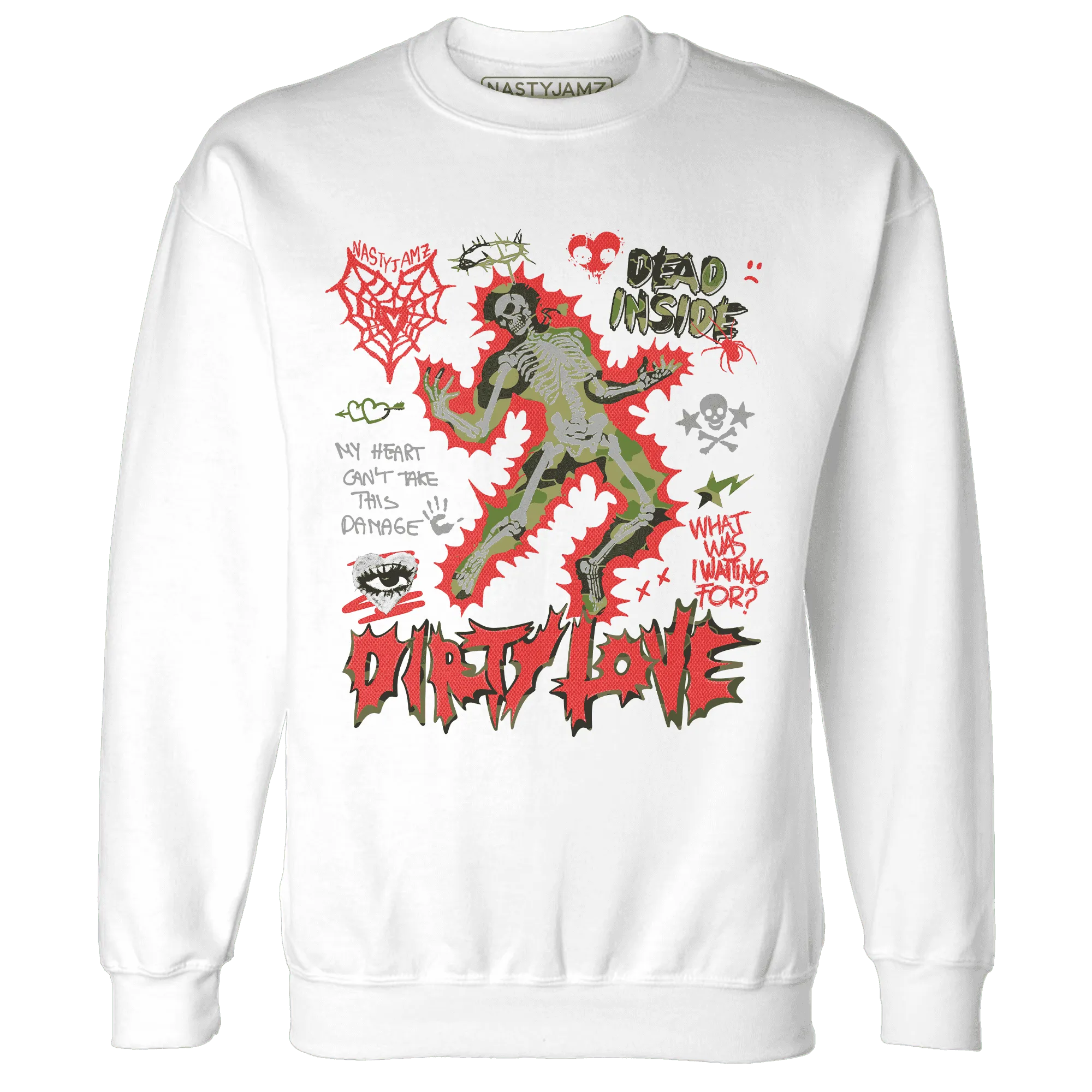 AM-90-Dark-Sage-Solar-Red-NastyJamz-Sweatshirt-Match-Dirty-Love-Skull