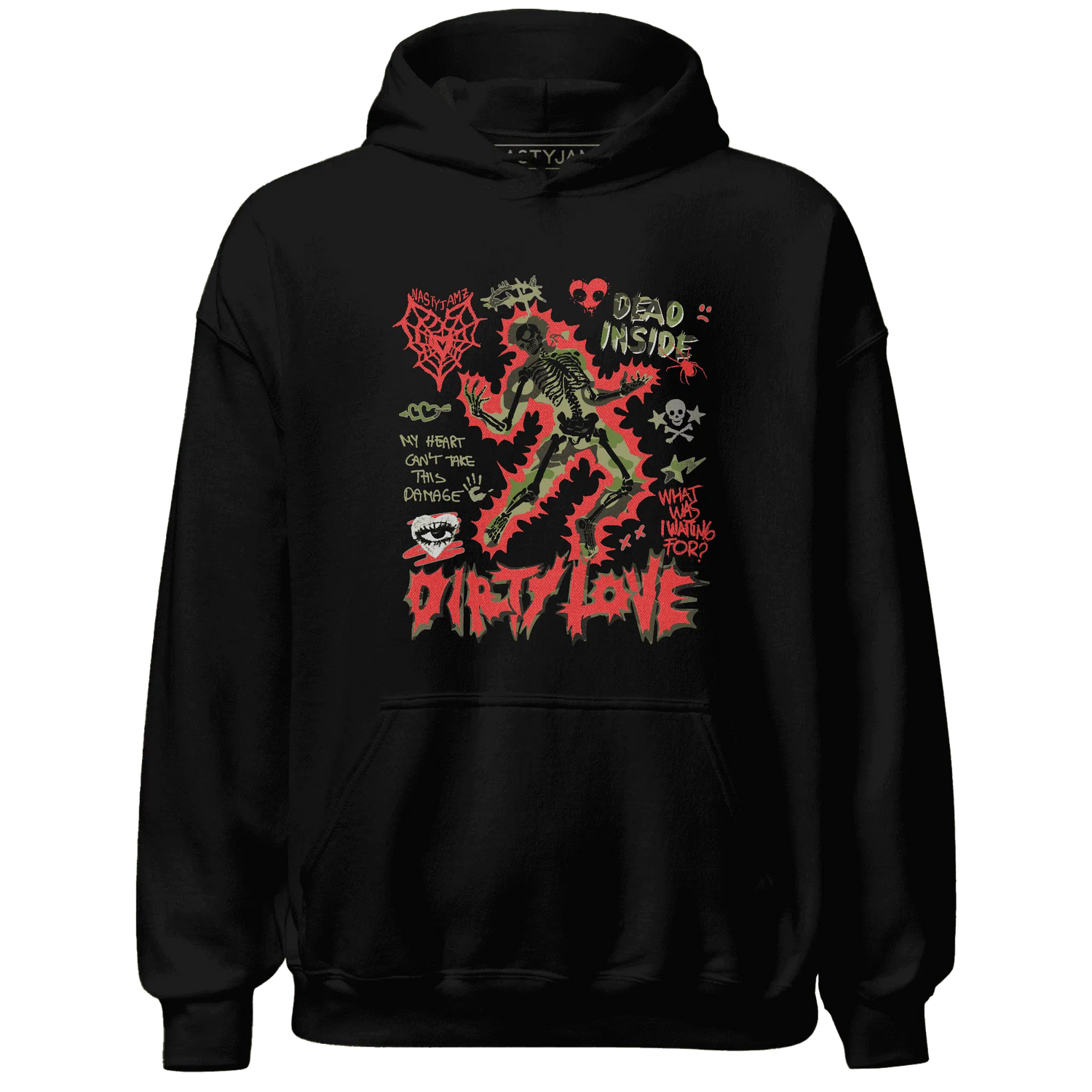 AM-90-Dark-Sage-Solar-Red-NastyJamz-Hoodie-Match-Dirty-Love-Skull