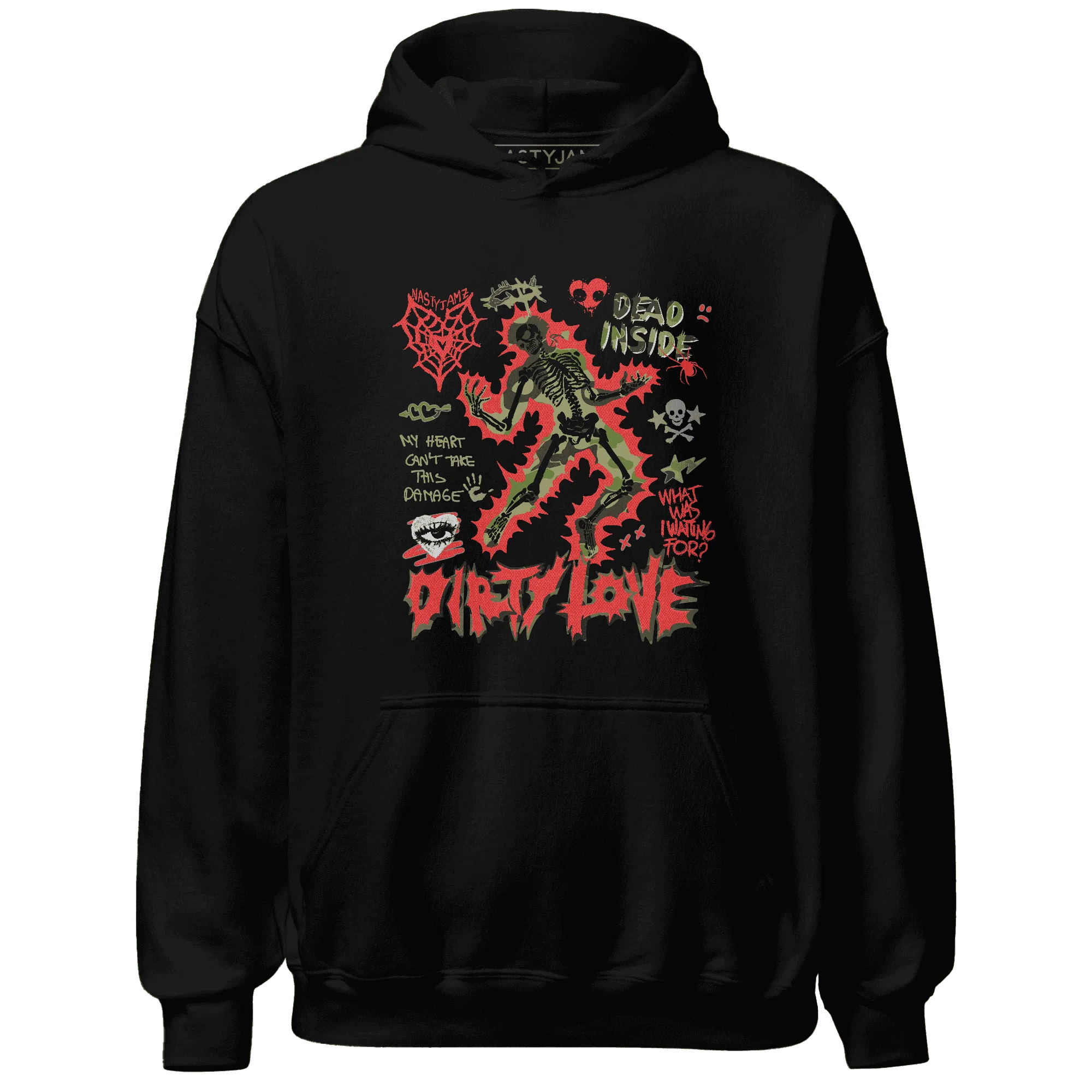 AM-90-Dark-Sage-Solar-Red-NastyJamz-Hoodie-Match-Dirty-Love-Skull