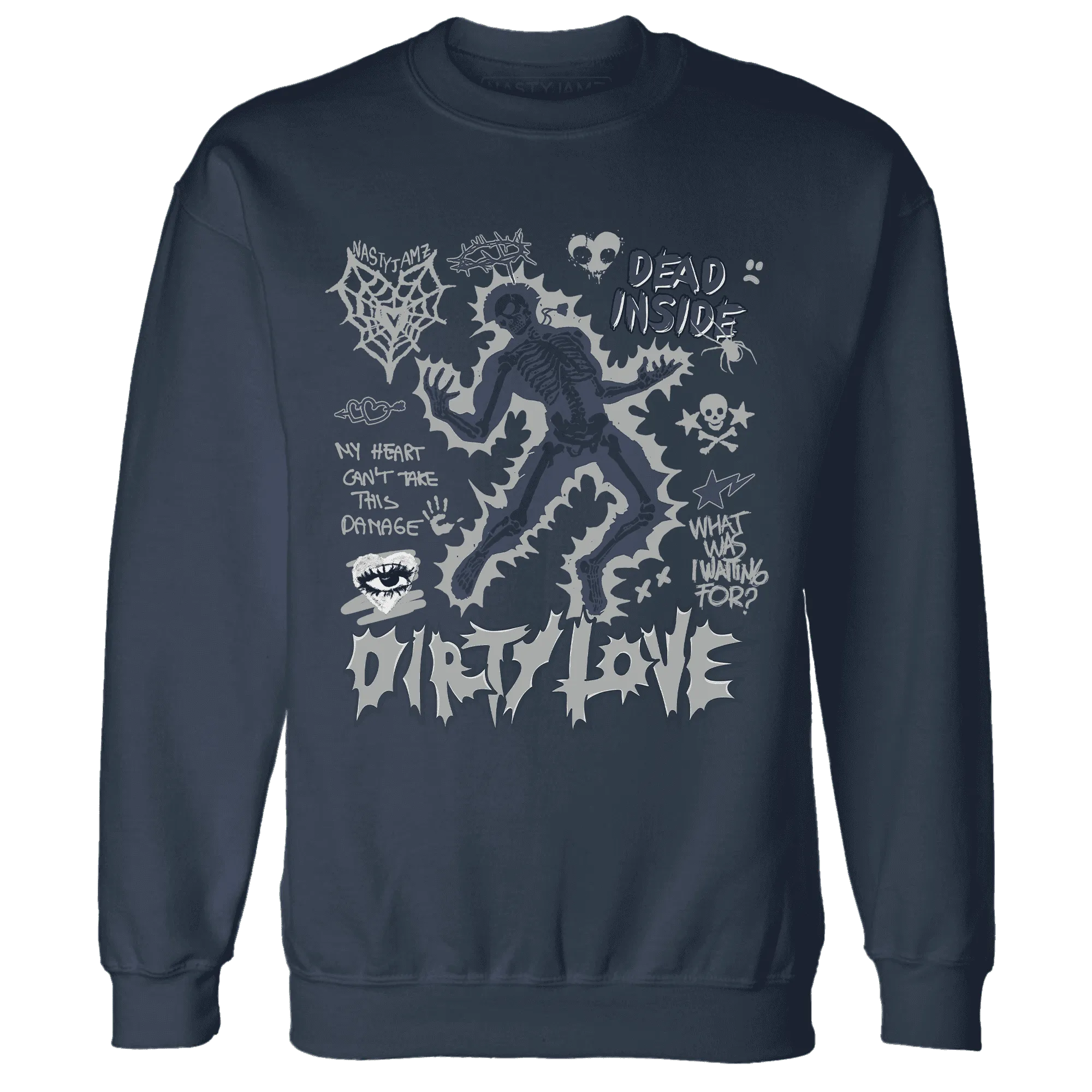 VaporMax-Plus-Midnight-Navy-White-Metallic-Silver-Sweatshirt-Match-Dirty-Love-Skull