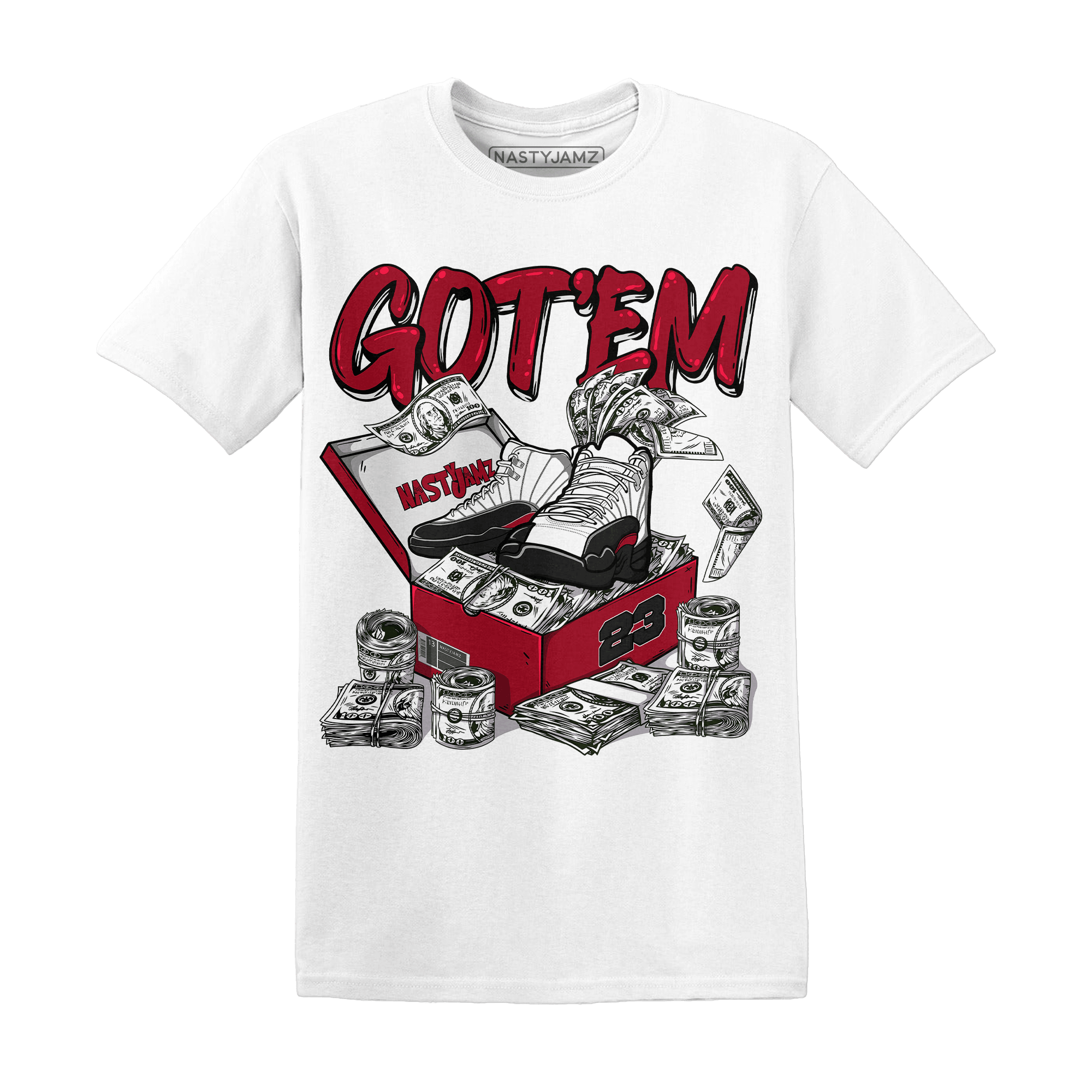 Retro Red Taxi 12s T Shirt Match Dollar Sneaker Box - NastyJamz