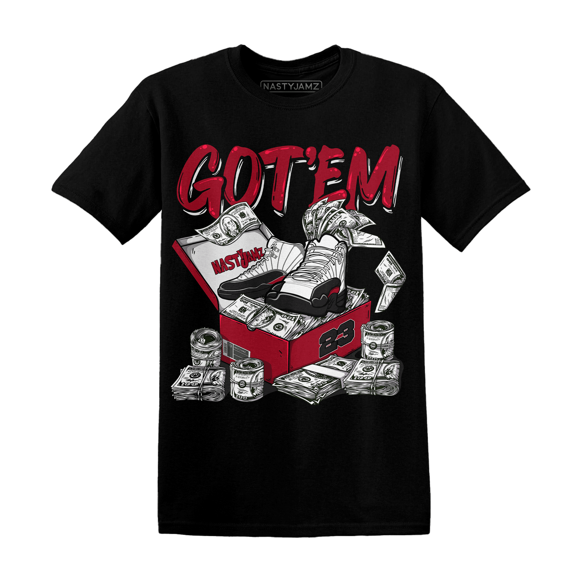 Retro Red Taxi 12s T Shirt Match Dollar Sneaker Box - NastyJamz