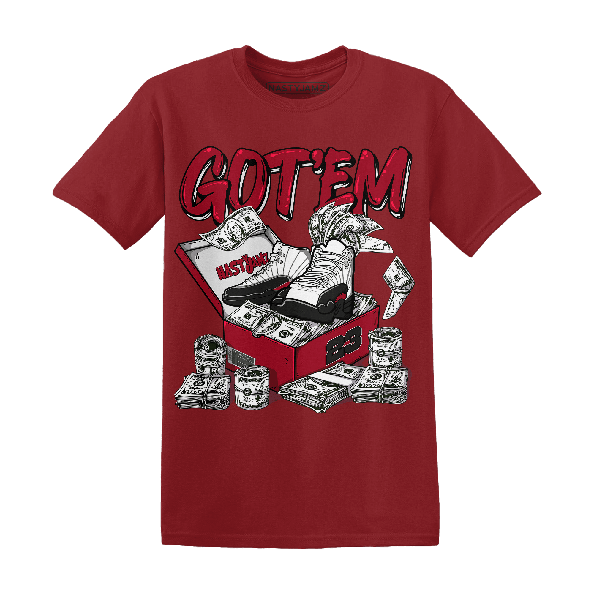 Retro Red Taxi 12s T Shirt Match Dollar Sneaker Box - NastyJamz