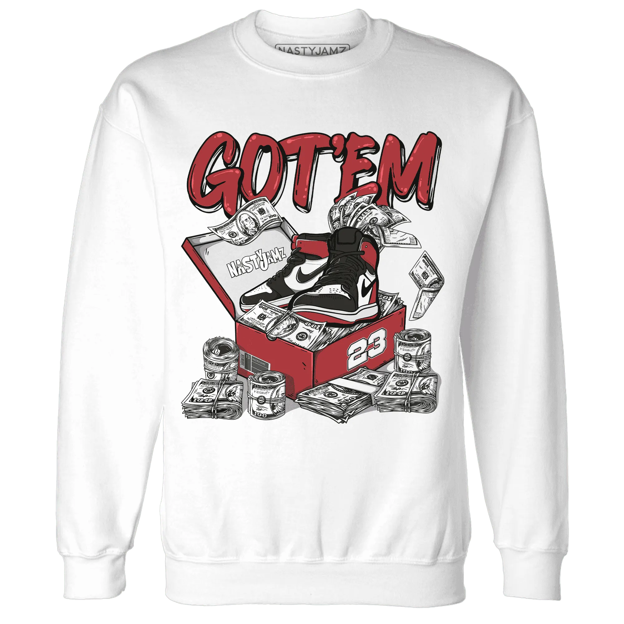 Black-Toe-Reimagined-Red-White-1s-NastyJamz-Sweatshirt-Match-Dollar-Sneaker-Box