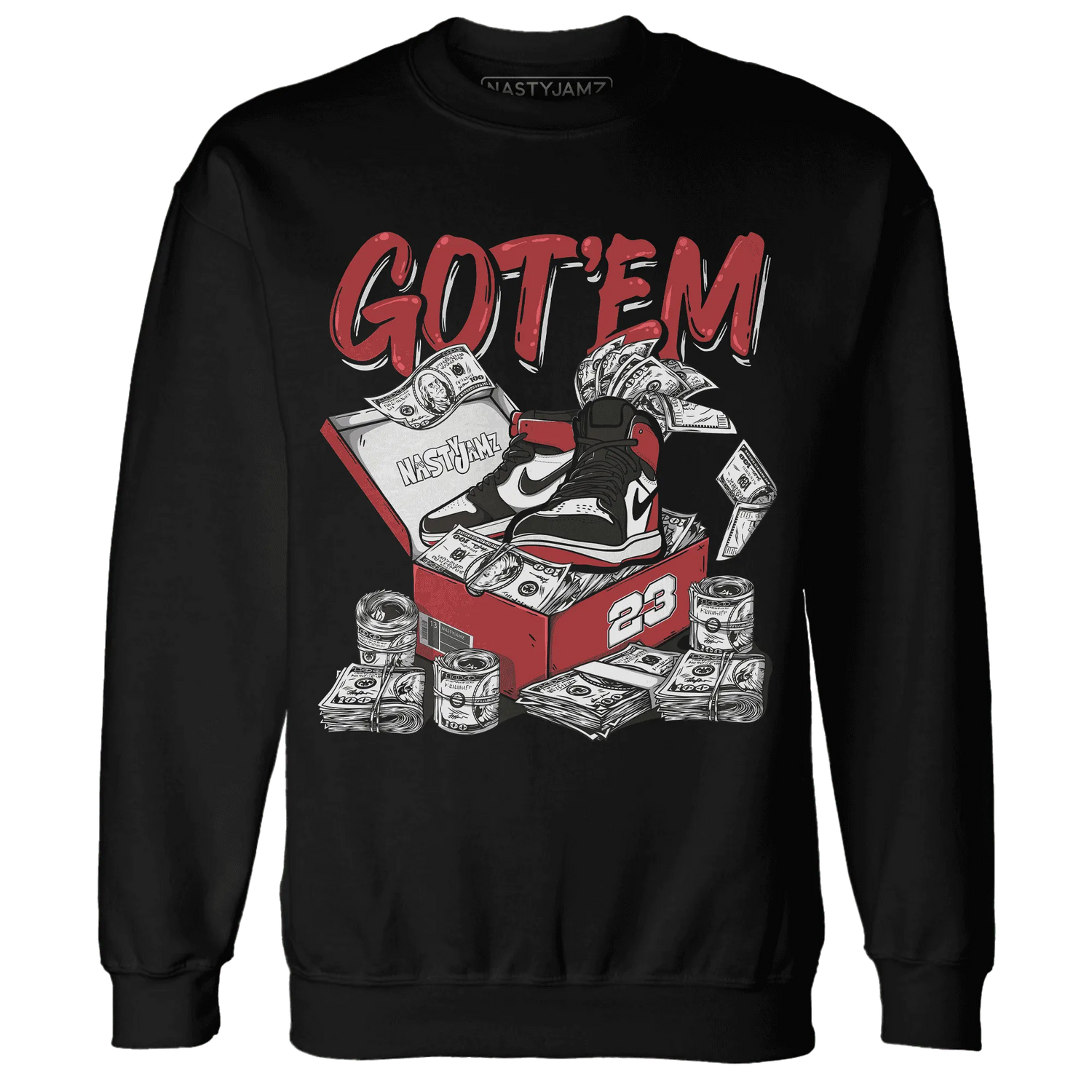 Black-Toe-Reimagined-Red-White-1s-NastyJamz-Sweatshirt-Match-Dollar-Sneaker-Box