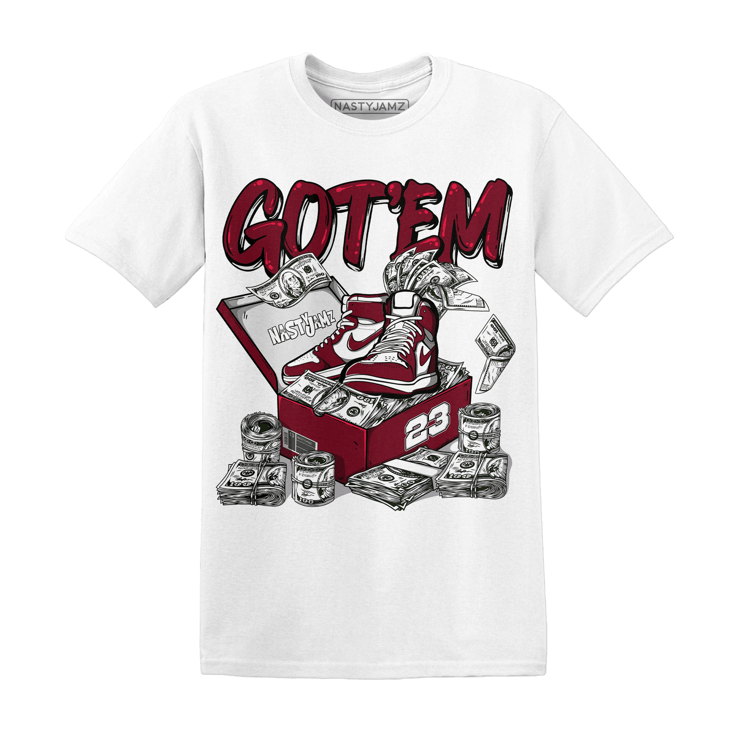 High White Team Red 1s T Shirt Match Dollar Sneaker Box - NastyJamz