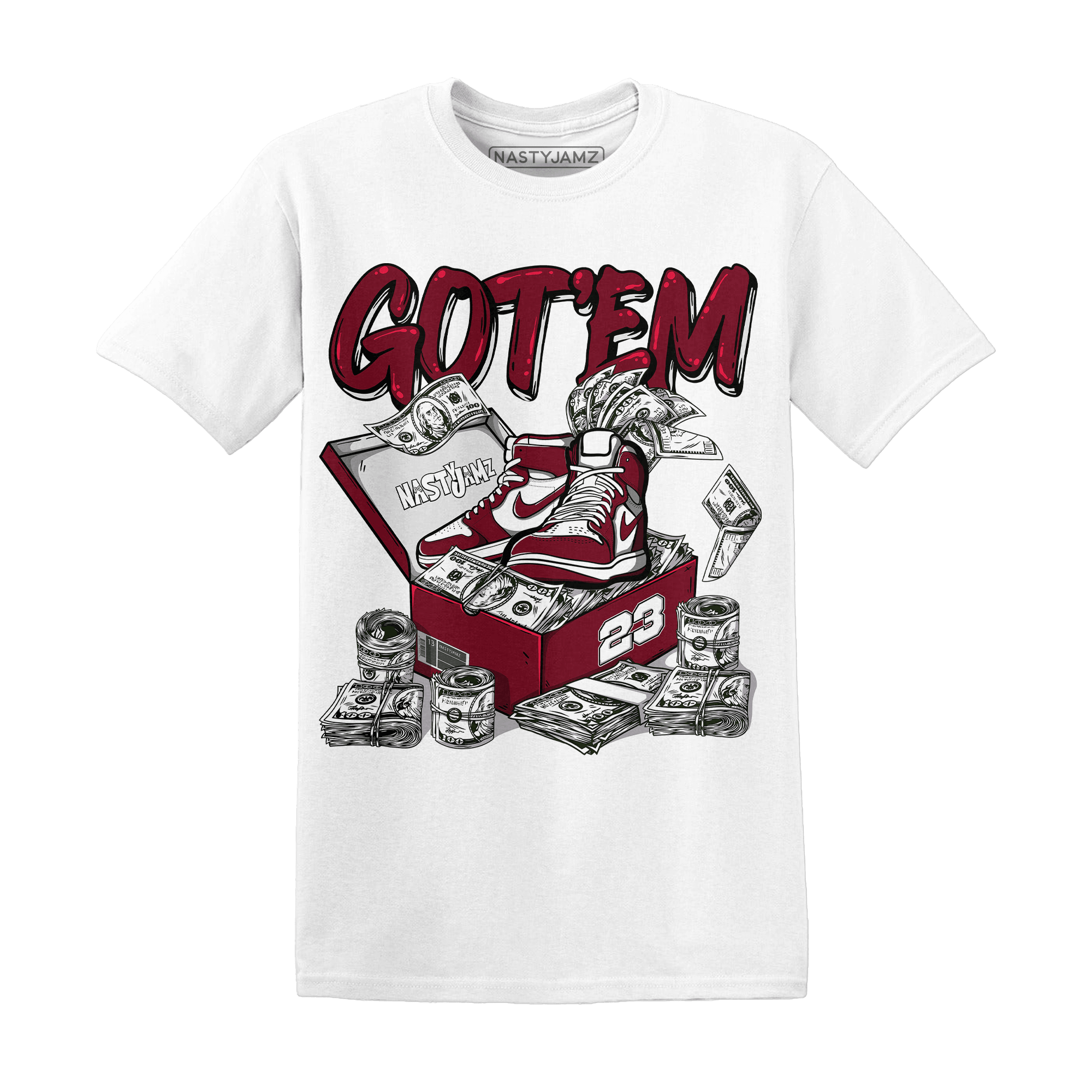 High White Team Red 1s T Shirt Match Dollar Sneaker Box - NastyJamz