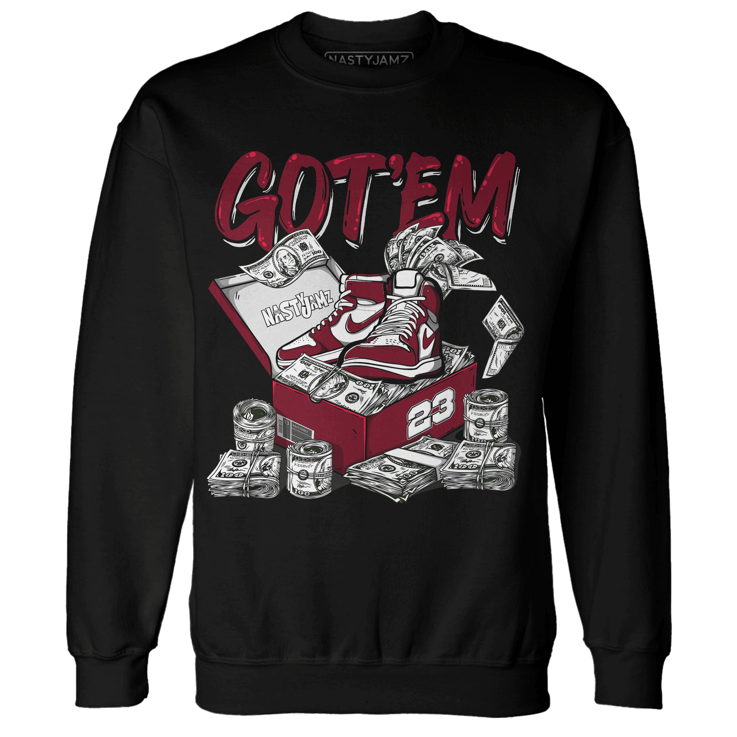 High White Team Red 1s Sweatshirt Match Dollar Sneaker Box - NastyJamz