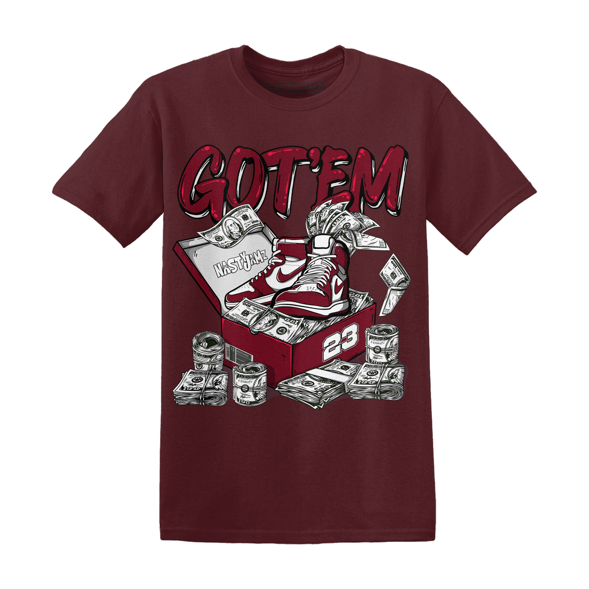 High White Team Red 1s T Shirt Match Dollar Sneaker Box - NastyJamz