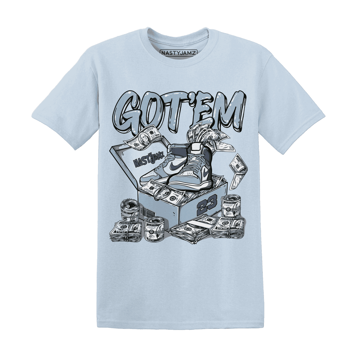 Mid Diffused Blue Grey 1s T Shirt Match Dollar Sneaker Box - NastyJamz