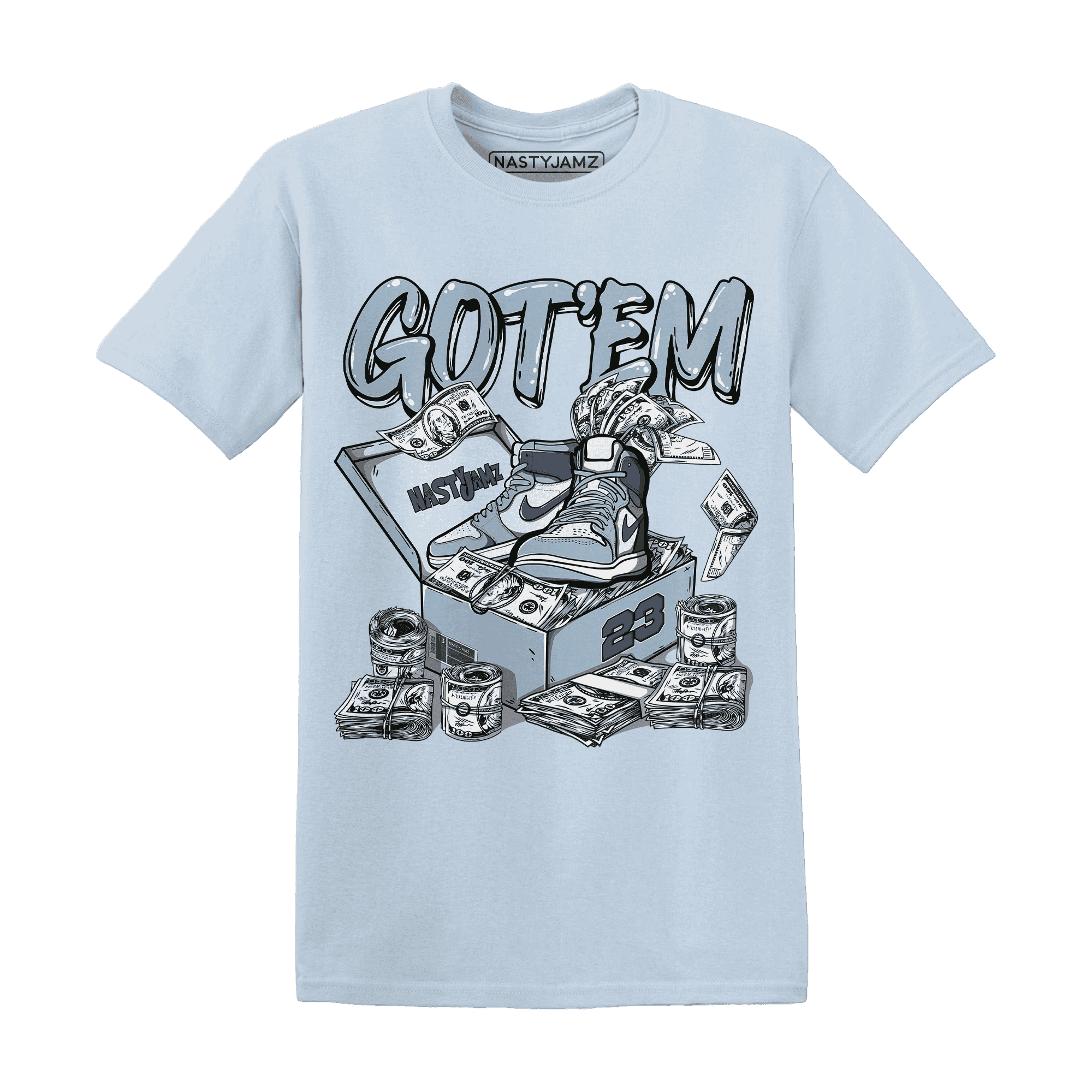 Mid Diffused Blue Grey 1s T Shirt Match Dollar Sneaker Box - NastyJamz