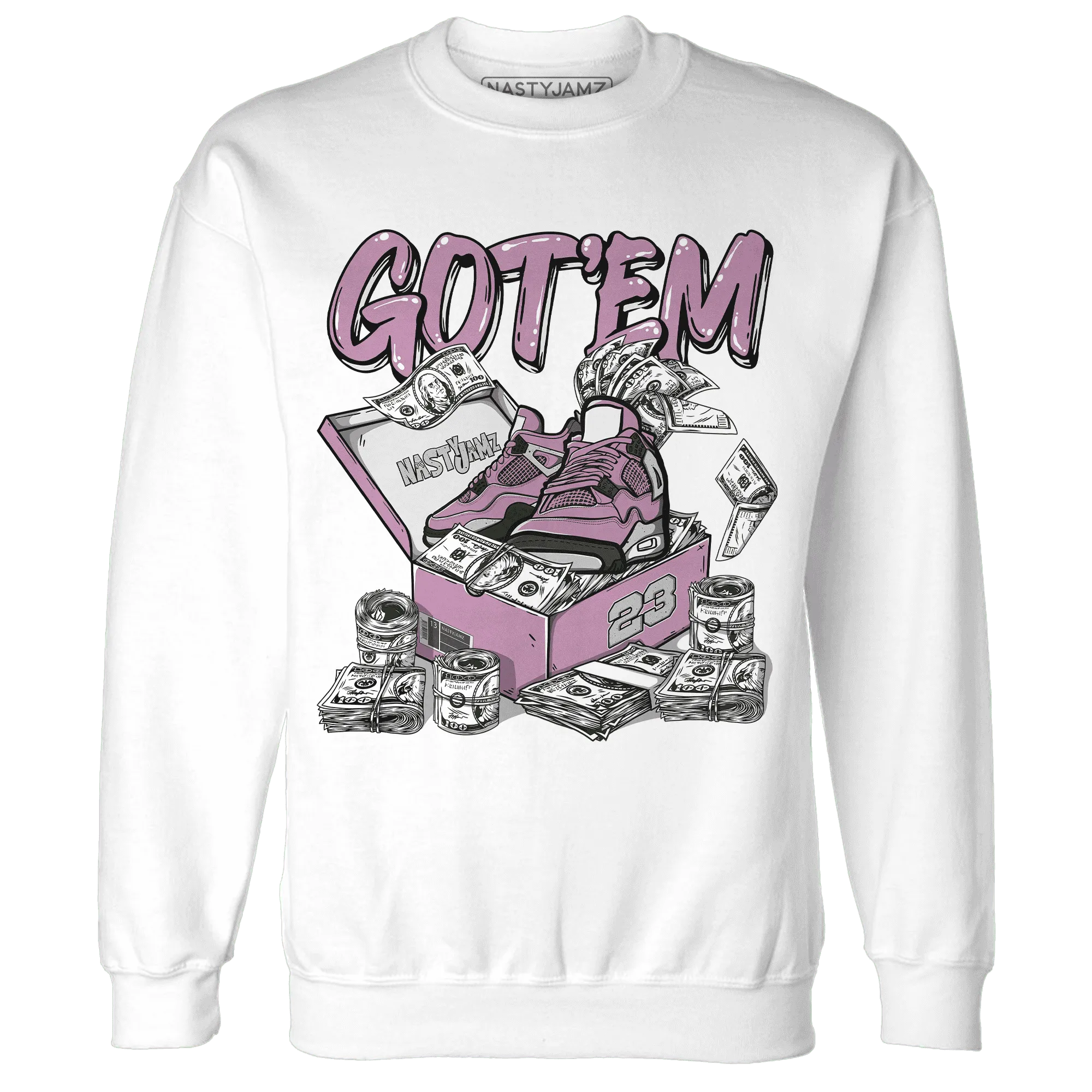 Orchid-Neutral-Grey-Black-White-4s-NastyJamz-Sweatshirt-Match-Dollar-Sneaker-Box
