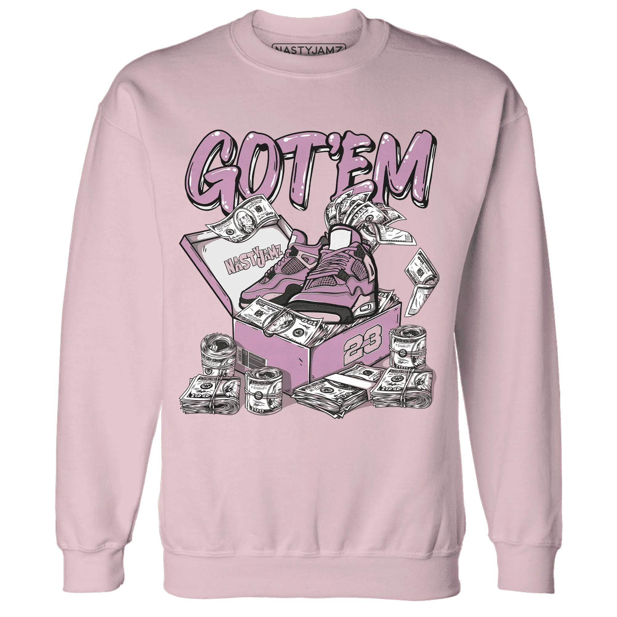 Orchid-Neutral-Grey-Black-White-4s-NastyJamz-Sweatshirt-Match-Dollar-Sneaker-Box