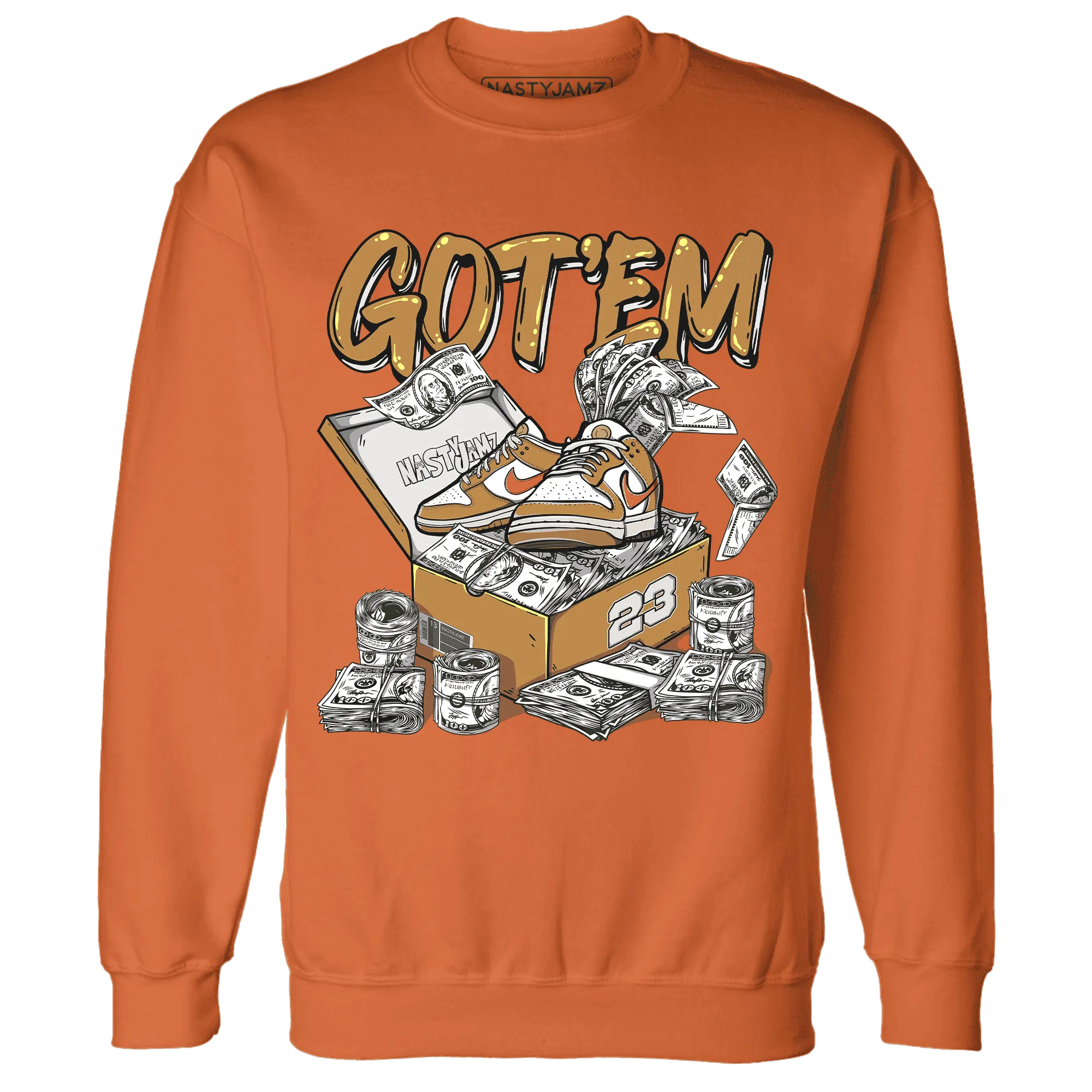 Dunk-Low-Retro-Wheat-Orange-NastyJamz-Sweatshirt-Match-Dollar-Sneaker-Box