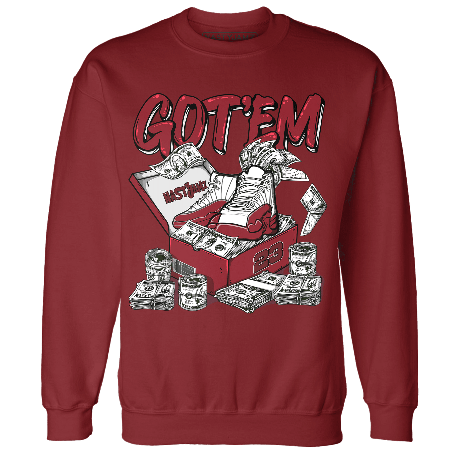 Cherry 12s Sweatshirt Match Dollar Sneaker Box - NastyJamz