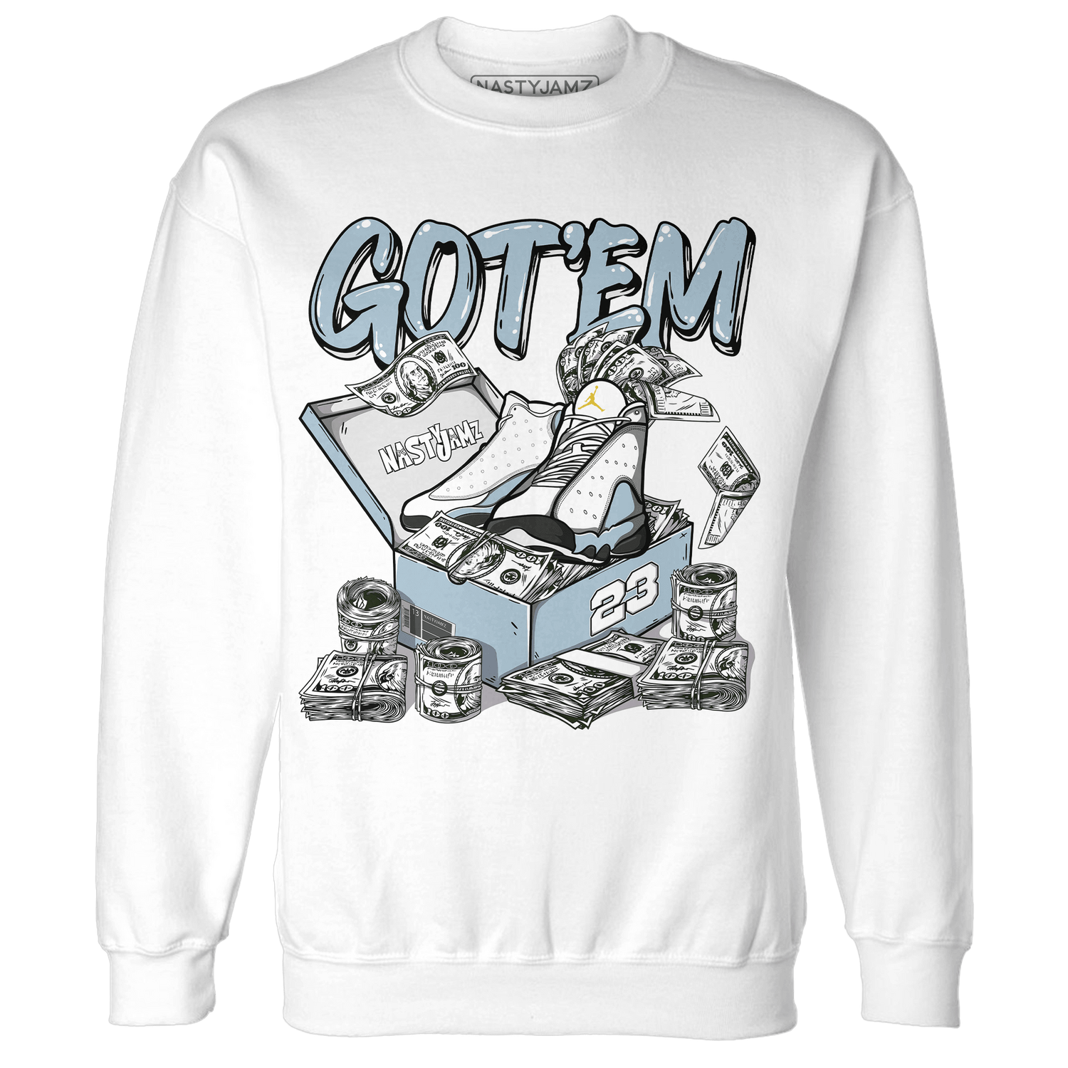 Blue Grey 13s Sweatshirt Match Dollar Sneaker Box - NastyJamz