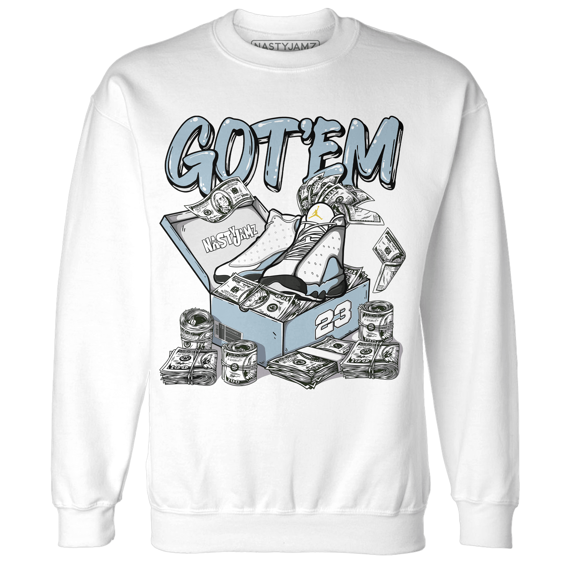 Blue Grey 13s Sweatshirt Match Dollar Sneaker Box - NastyJamz