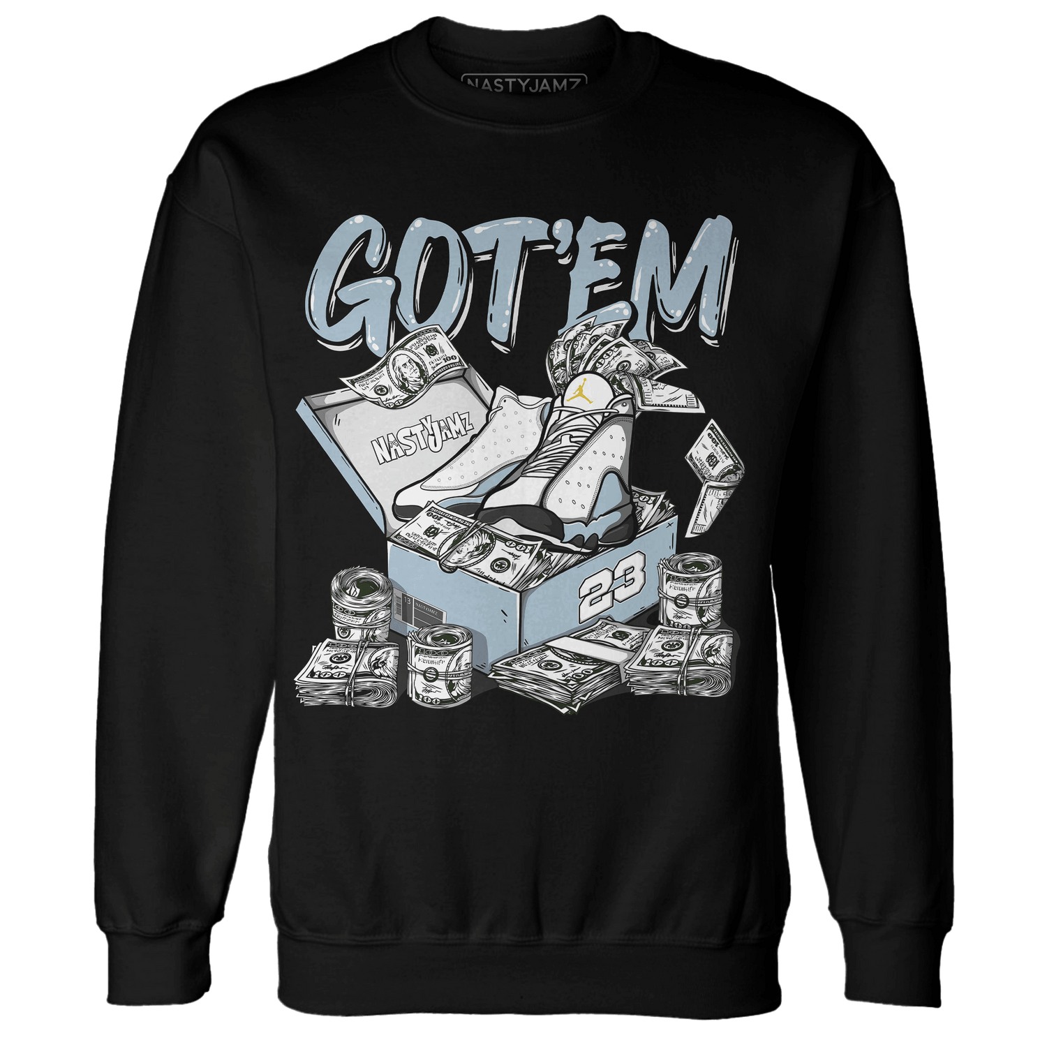 Blue Grey 13s Sweatshirt Match Dollar Sneaker Box - NastyJamz