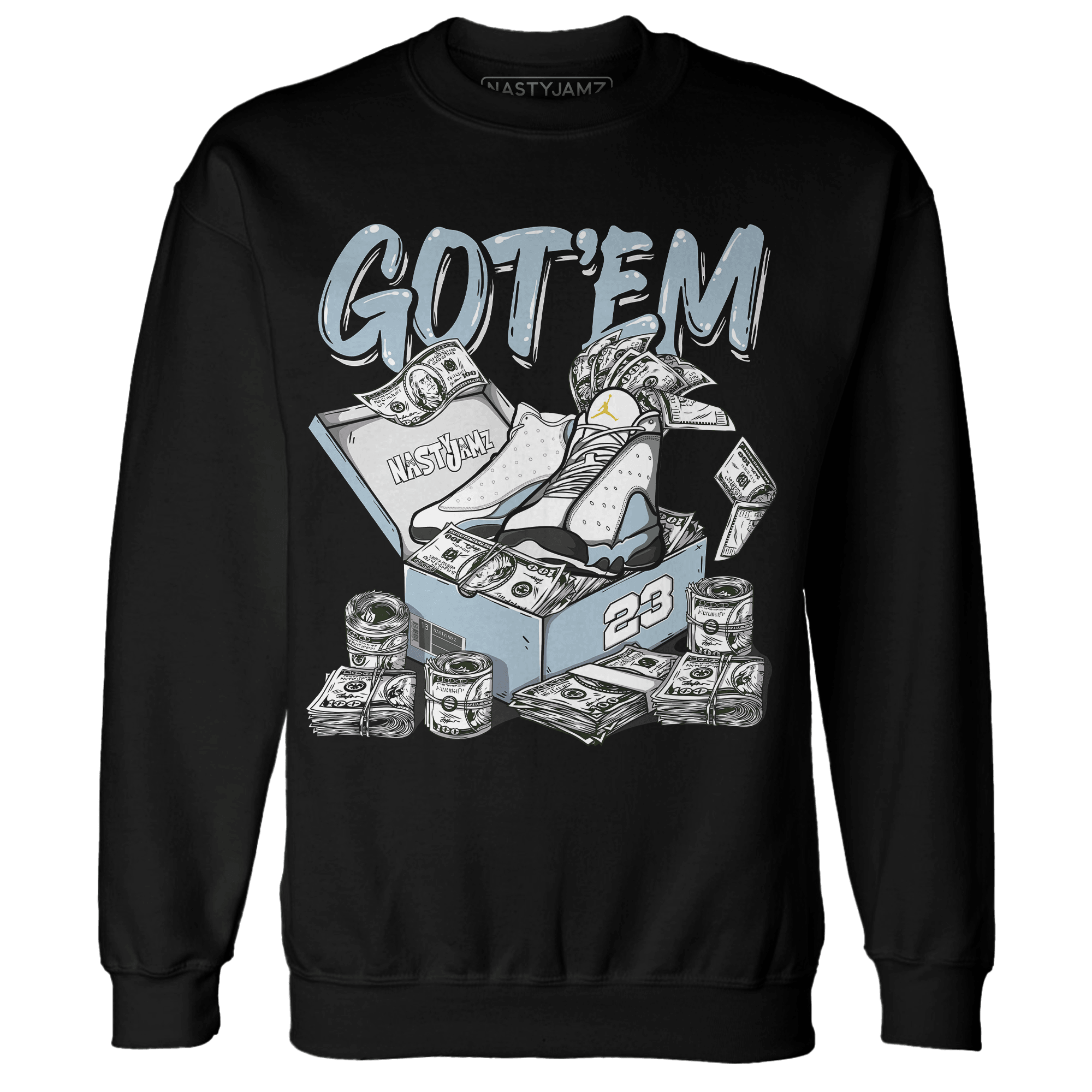 Blue Grey 13s Sweatshirt Match Dollar Sneaker Box - NastyJamz