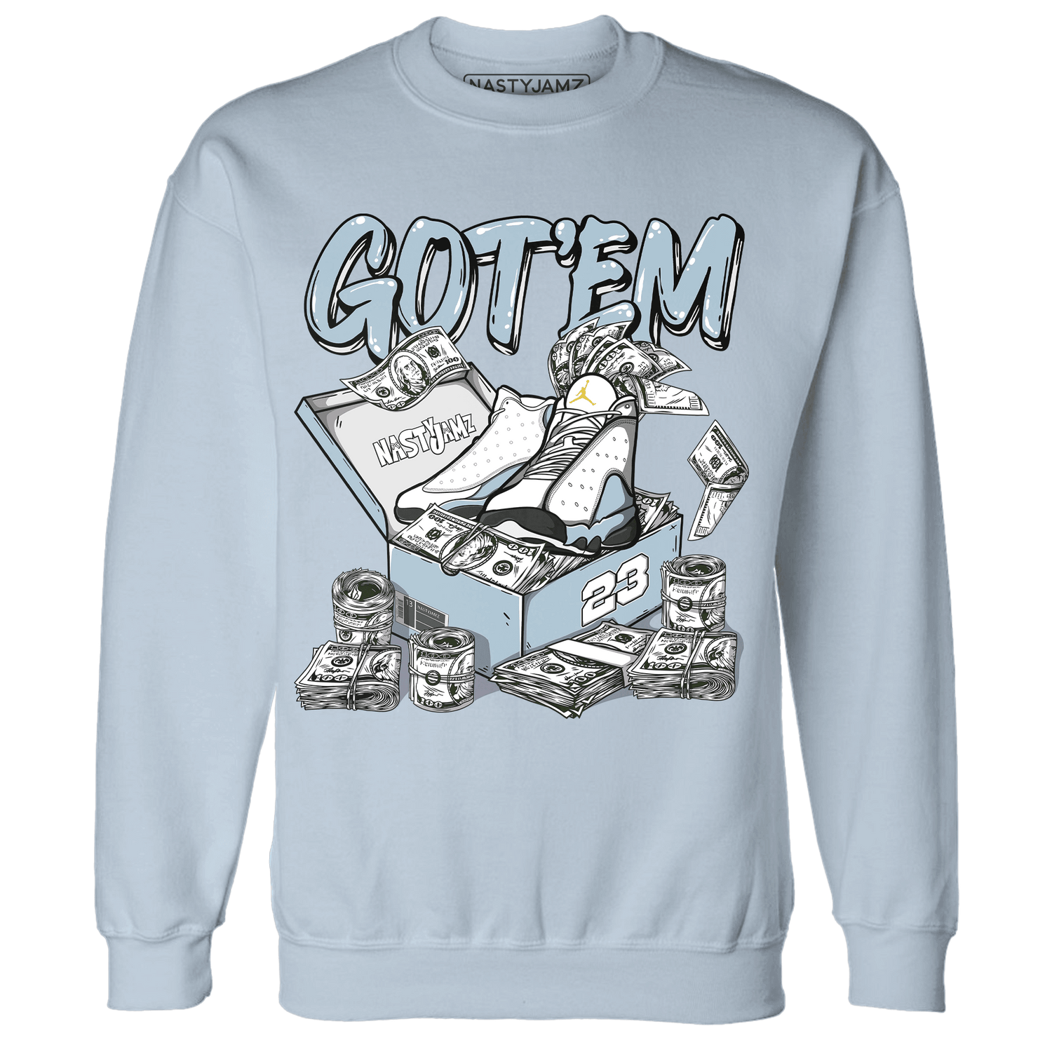 Blue Grey 13s Sweatshirt Match Dollar Sneaker Box - NastyJamz