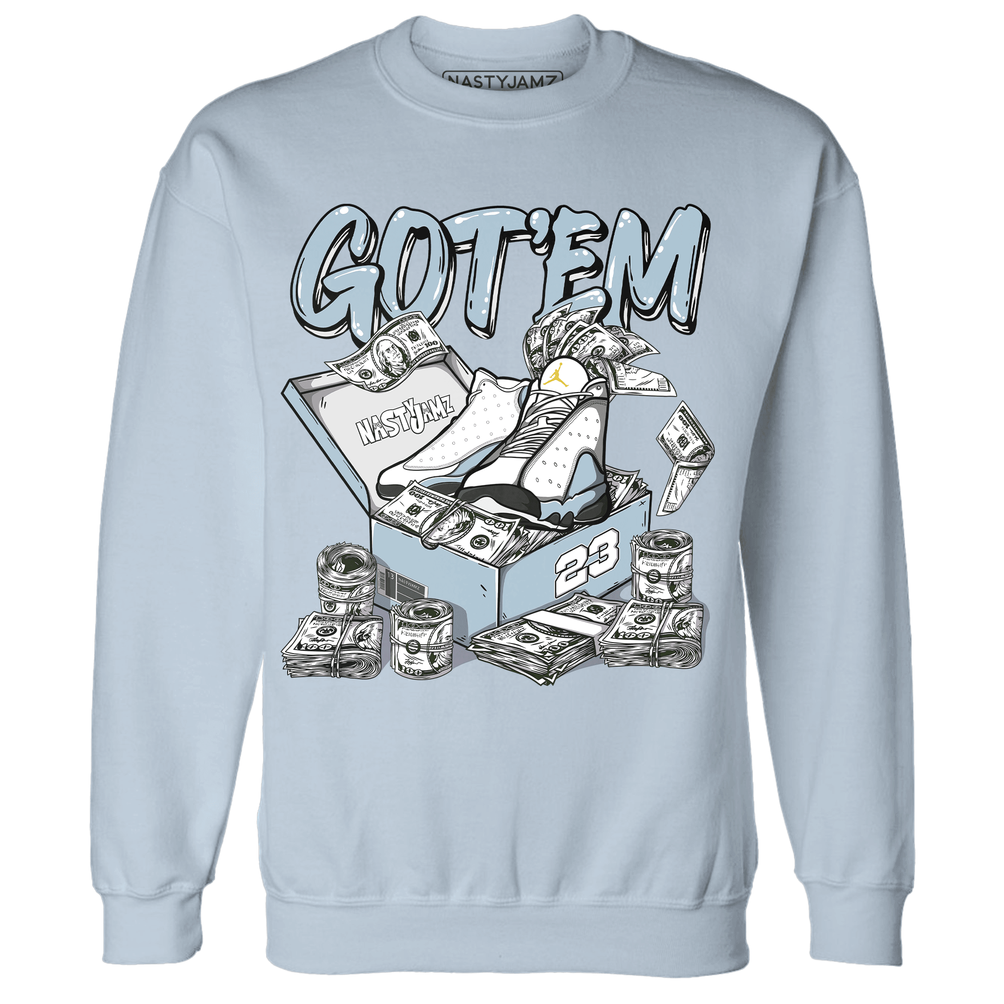 Blue Grey 13s Sweatshirt Match Dollar Sneaker Box - NastyJamz