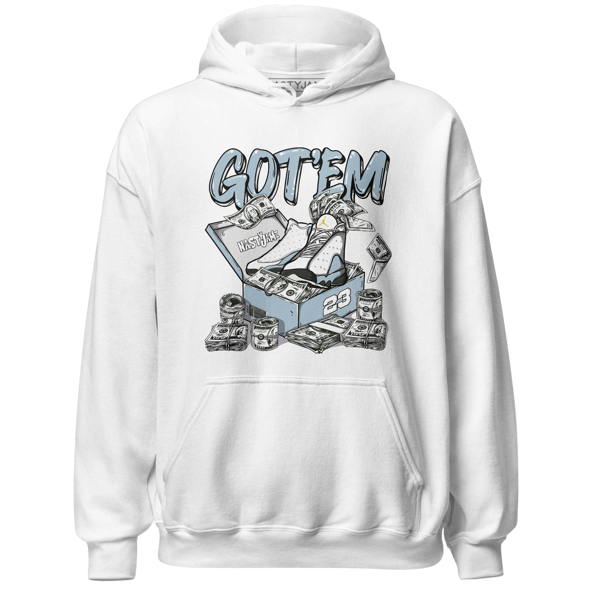 Blue Grey 13s Hoodie Match Dollar Sneaker Box - NastyJamz