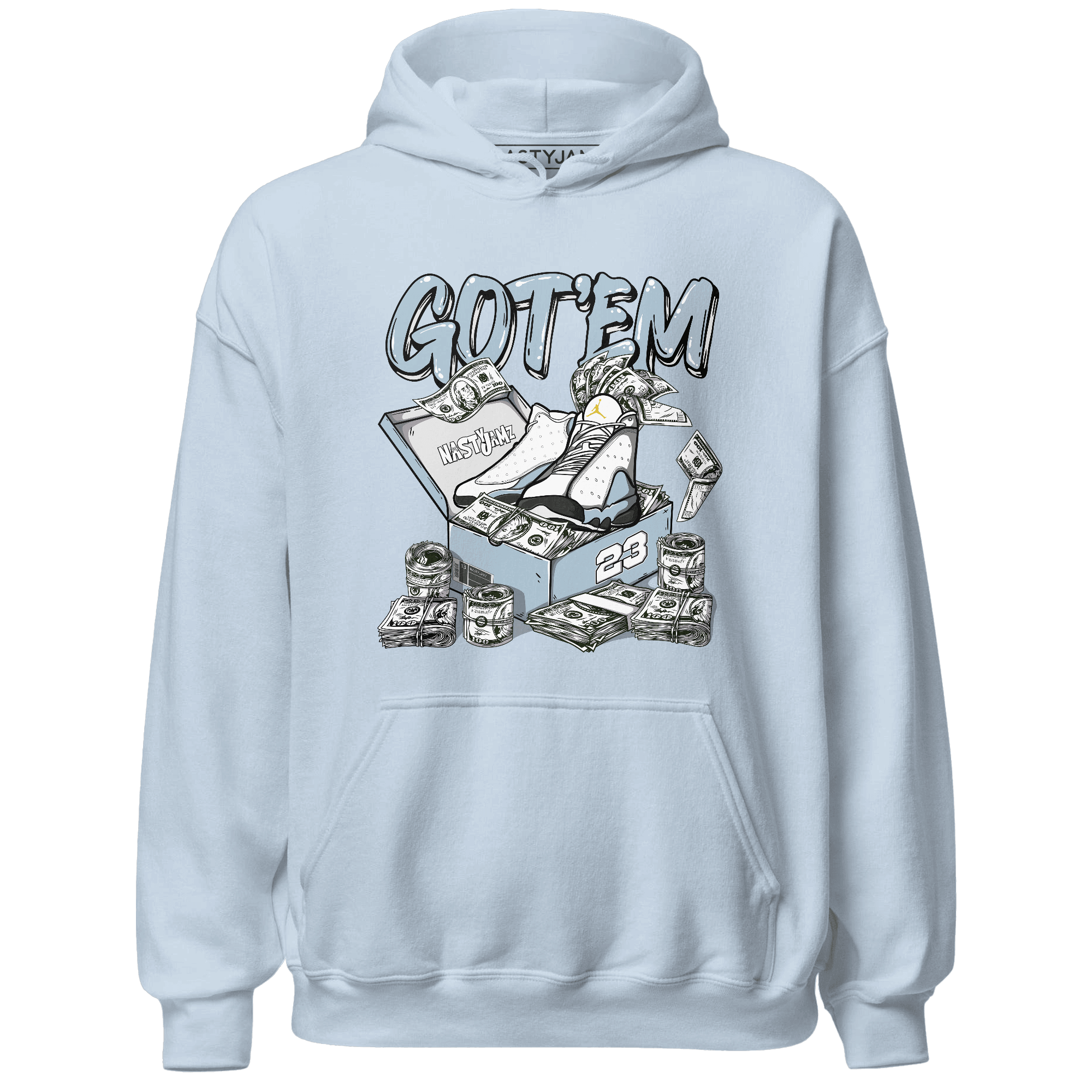 Blue Grey 13s Hoodie Match Dollar Sneaker Box - NastyJamz