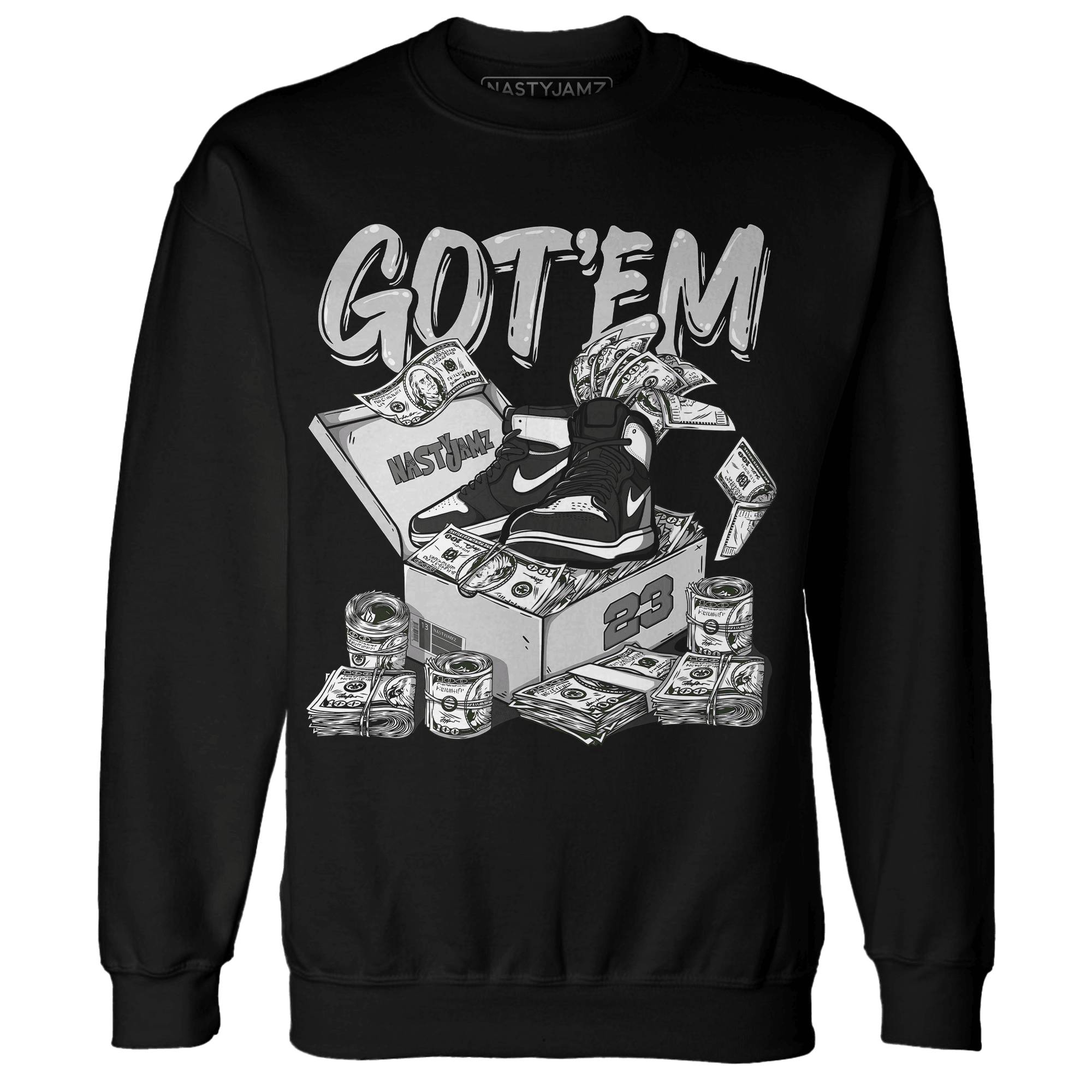 Retro High OG Black White 1s Sweatshirt Match Dollar Sneaker Box - NastyJamz