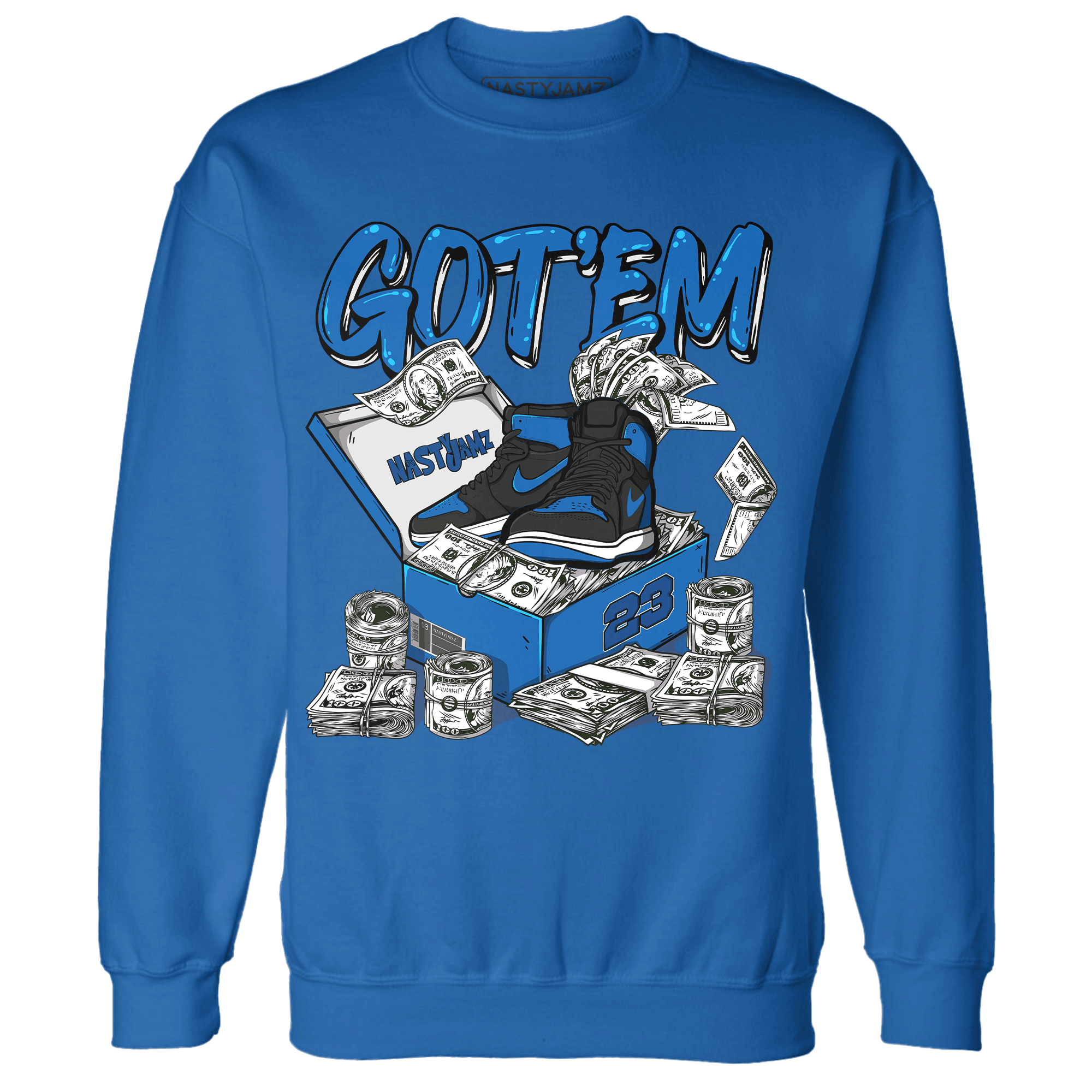 Royal Reimagined 1s Sweatshirt Match Dollar Sneaker Box - NastyJamz