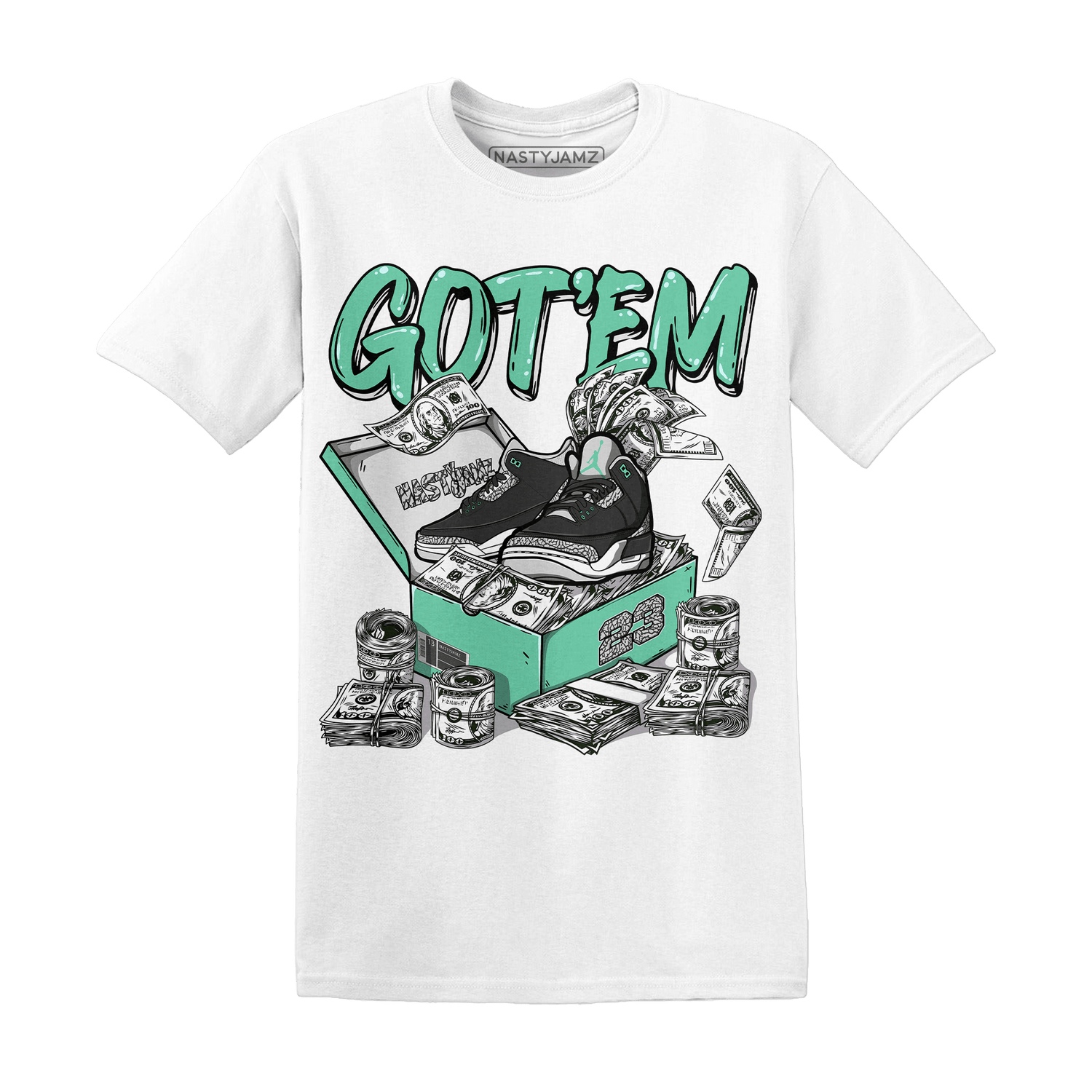 Green Glow 3s T Shirt Match Dollar Sneaker Box - NastyJamz