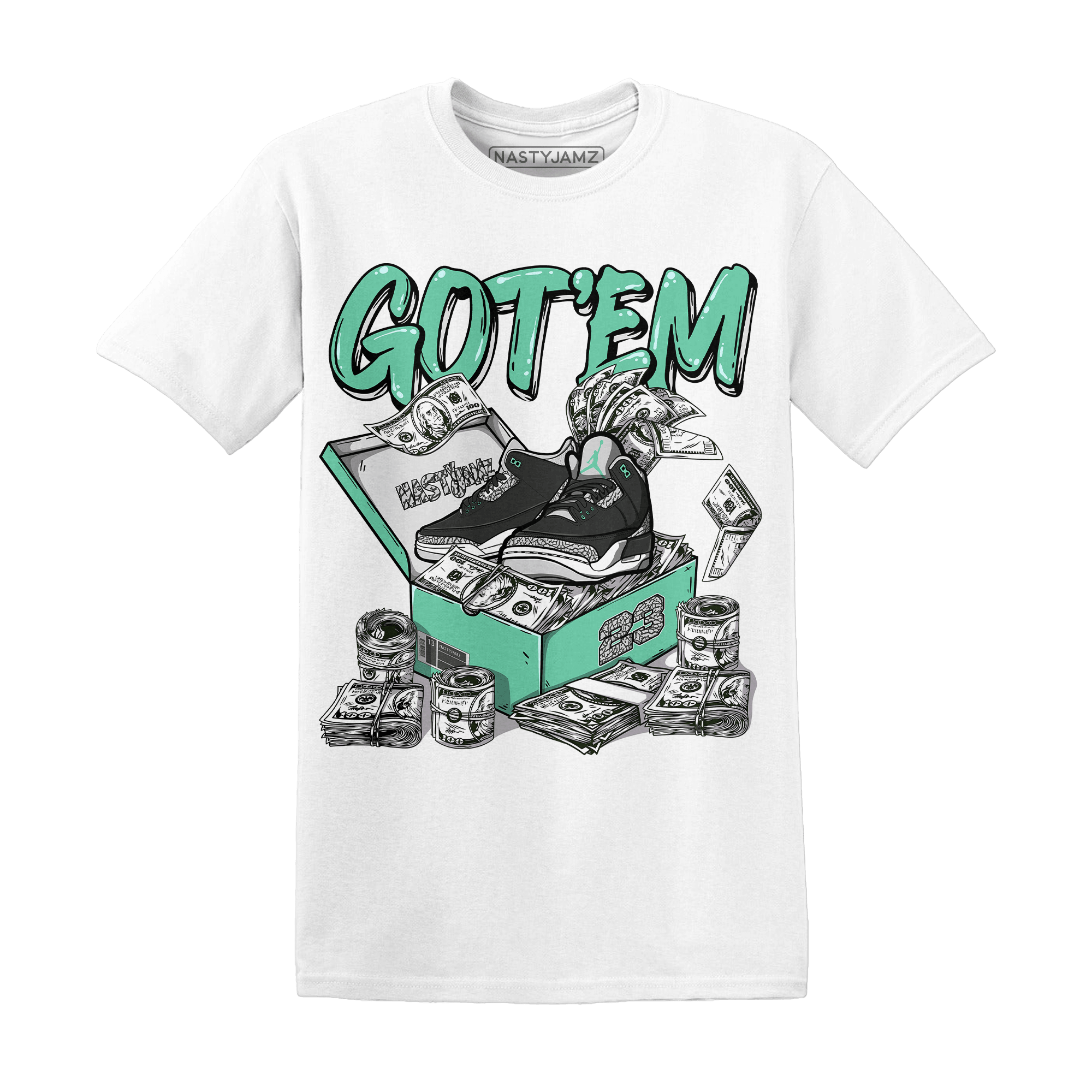 Green Glow 3s T Shirt Match Dollar Sneaker Box - NastyJamz