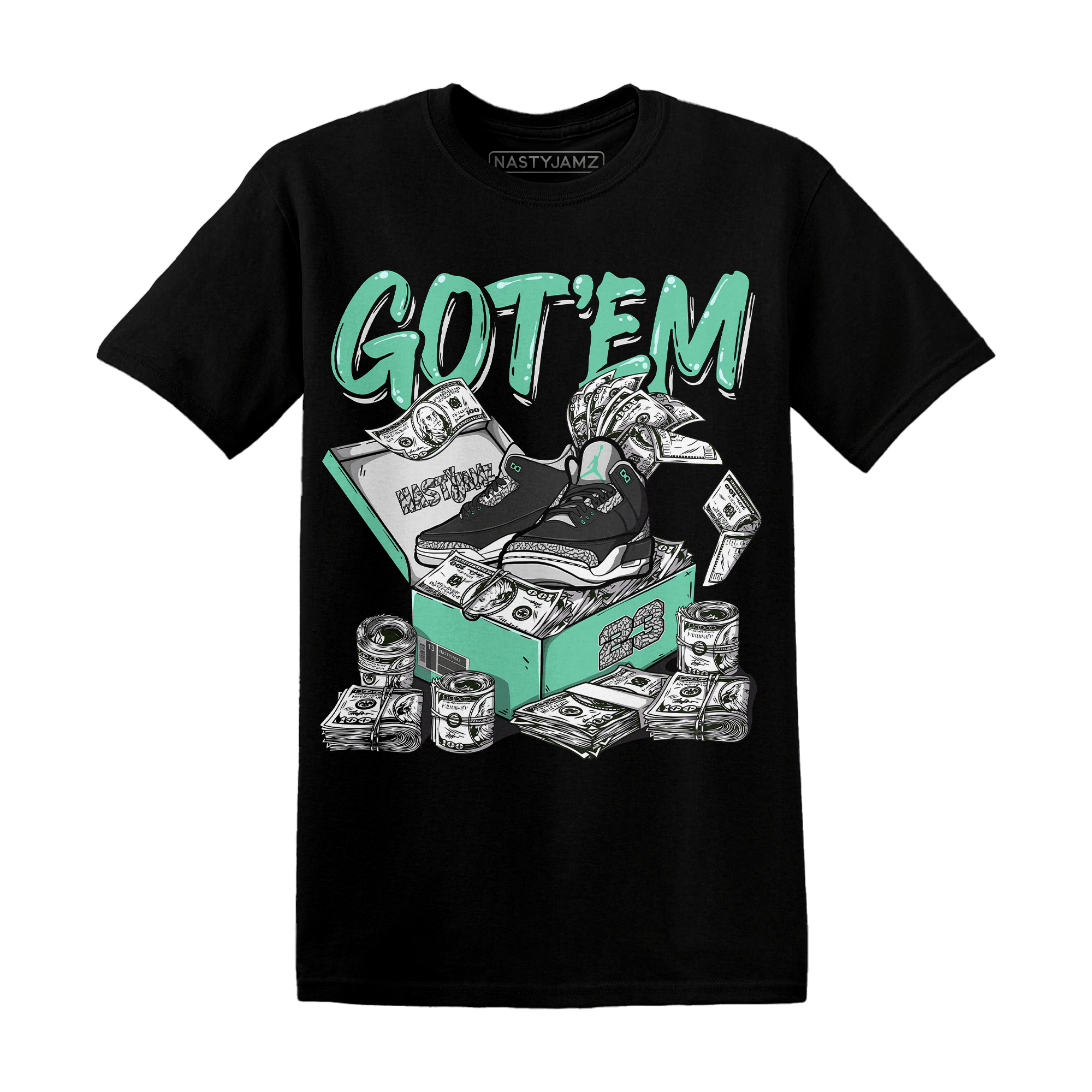 Green Glow 3s T Shirt Match Dollar Sneaker Box - NastyJamz