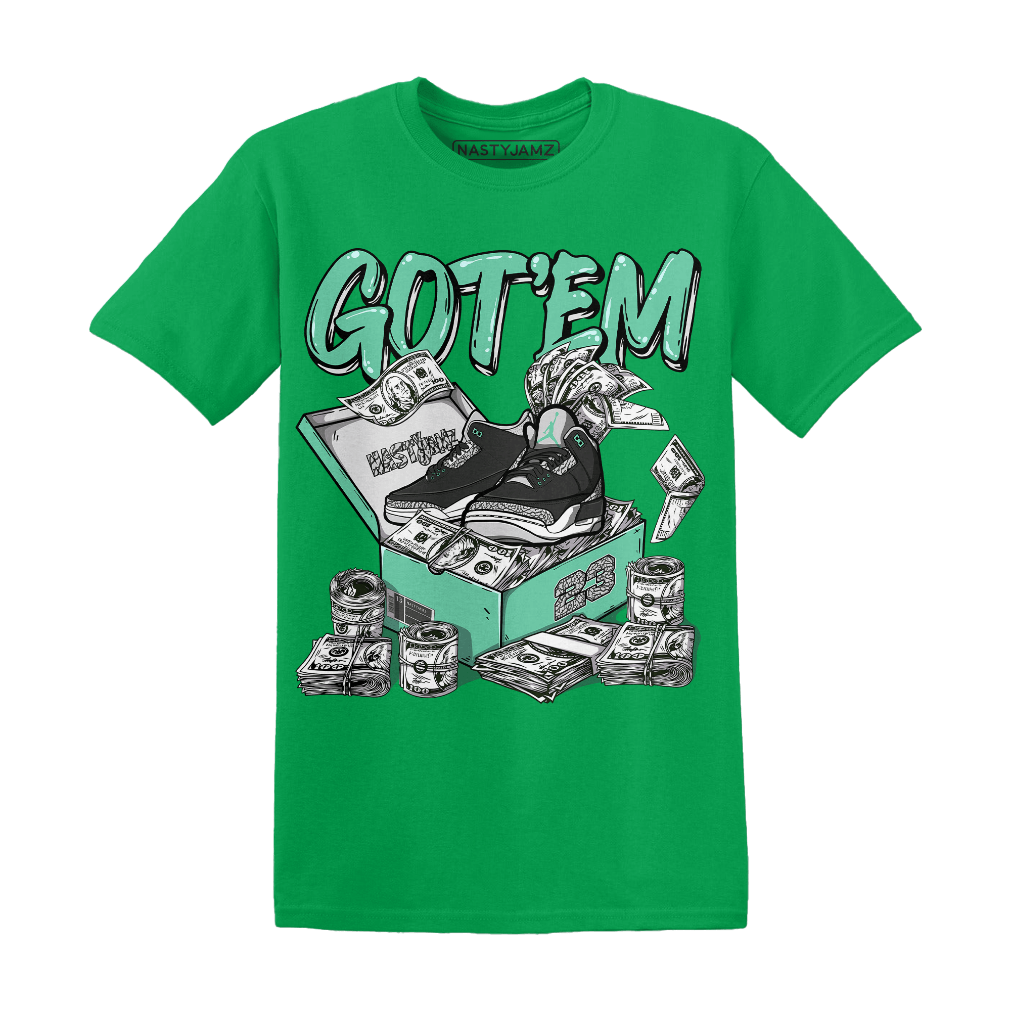 Green Glow 3s T Shirt Match Dollar Sneaker Box - NastyJamz