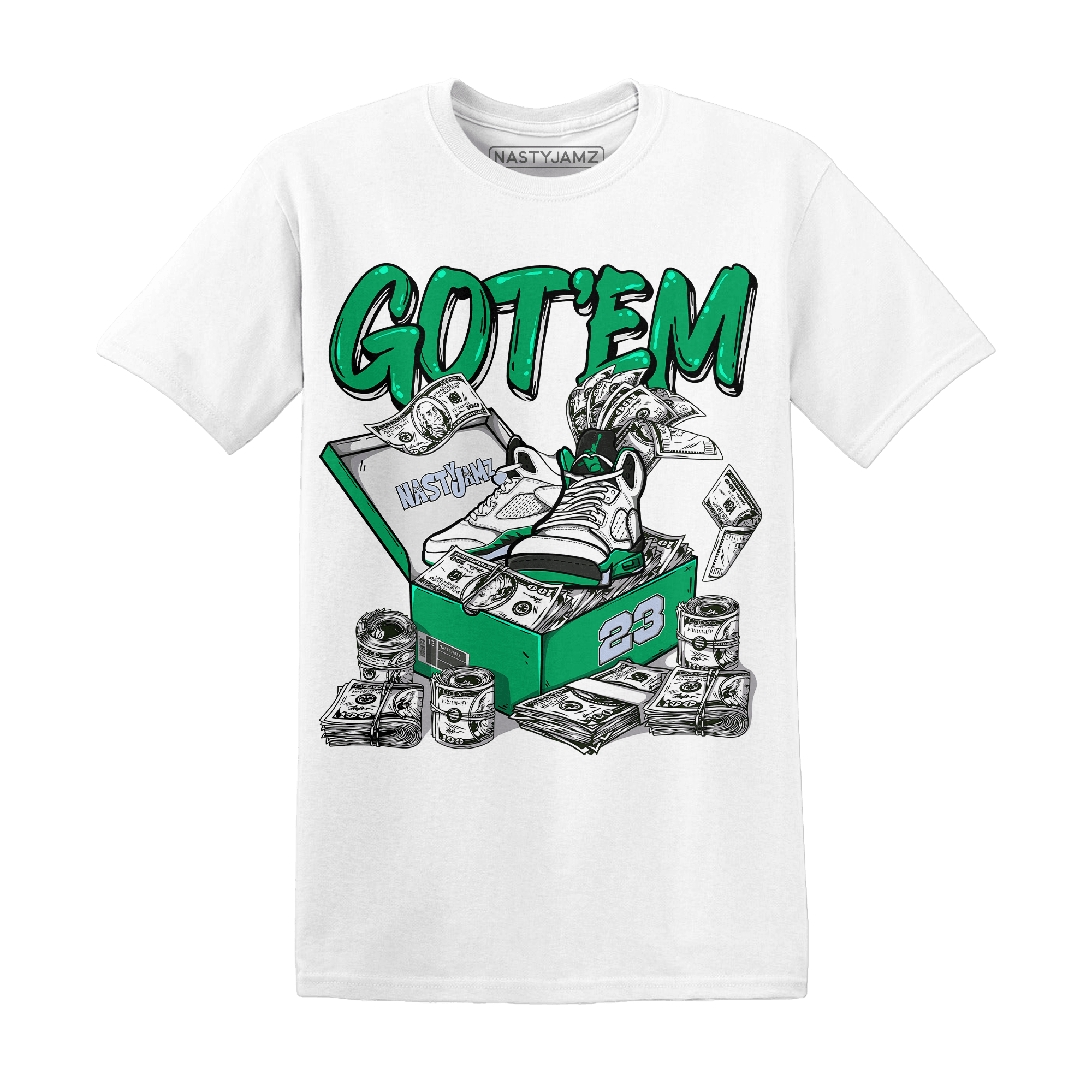 Lucky Green 5s T Shirt Match Dollar Sneaker Box - NastyJamz