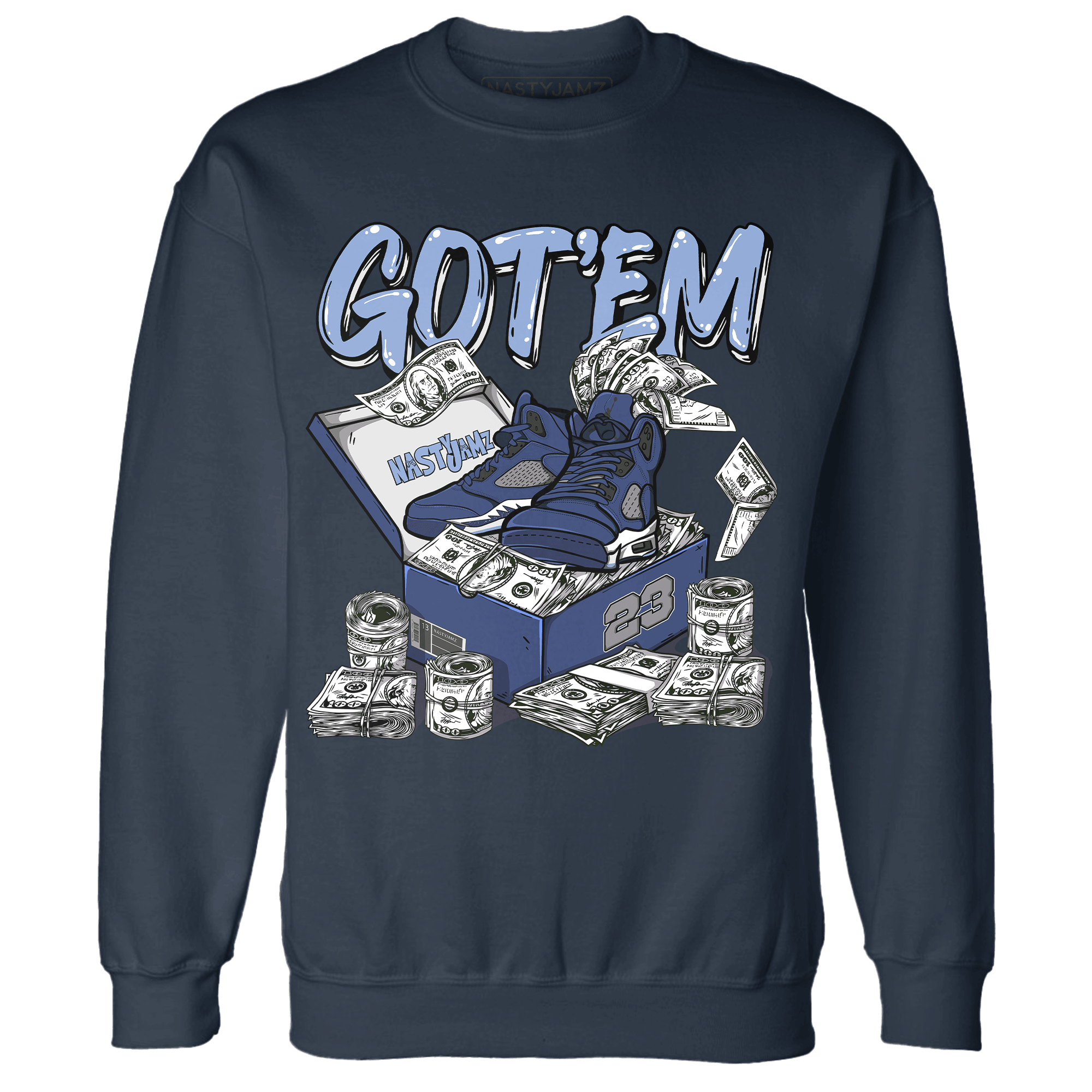 Midnight Navy 5s Sweatshirt Match Dollar Sneaker Box - NastyJamz