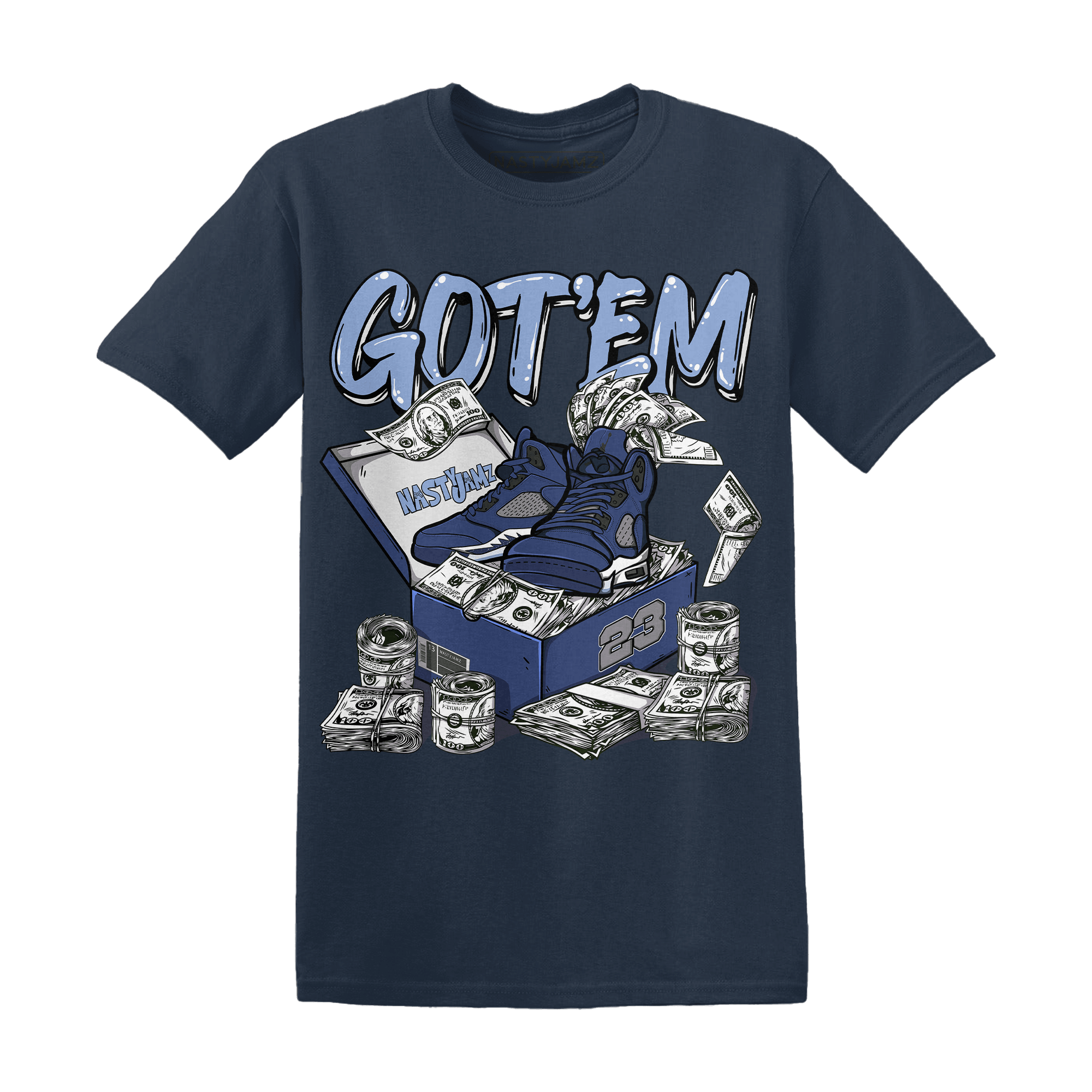 Midnight Navy 5s T Shirt Match Dollar Sneaker Box - NastyJamz